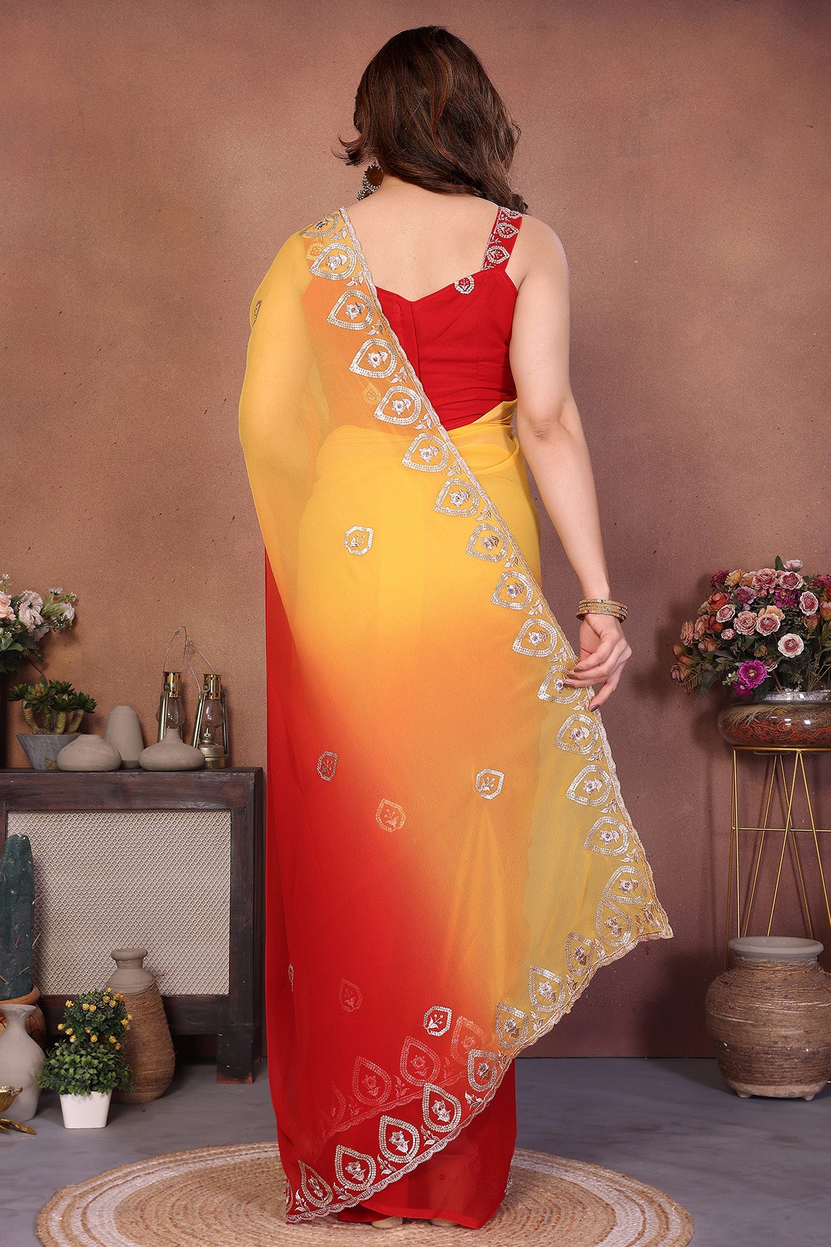 Red Georgette Embroidery Saree