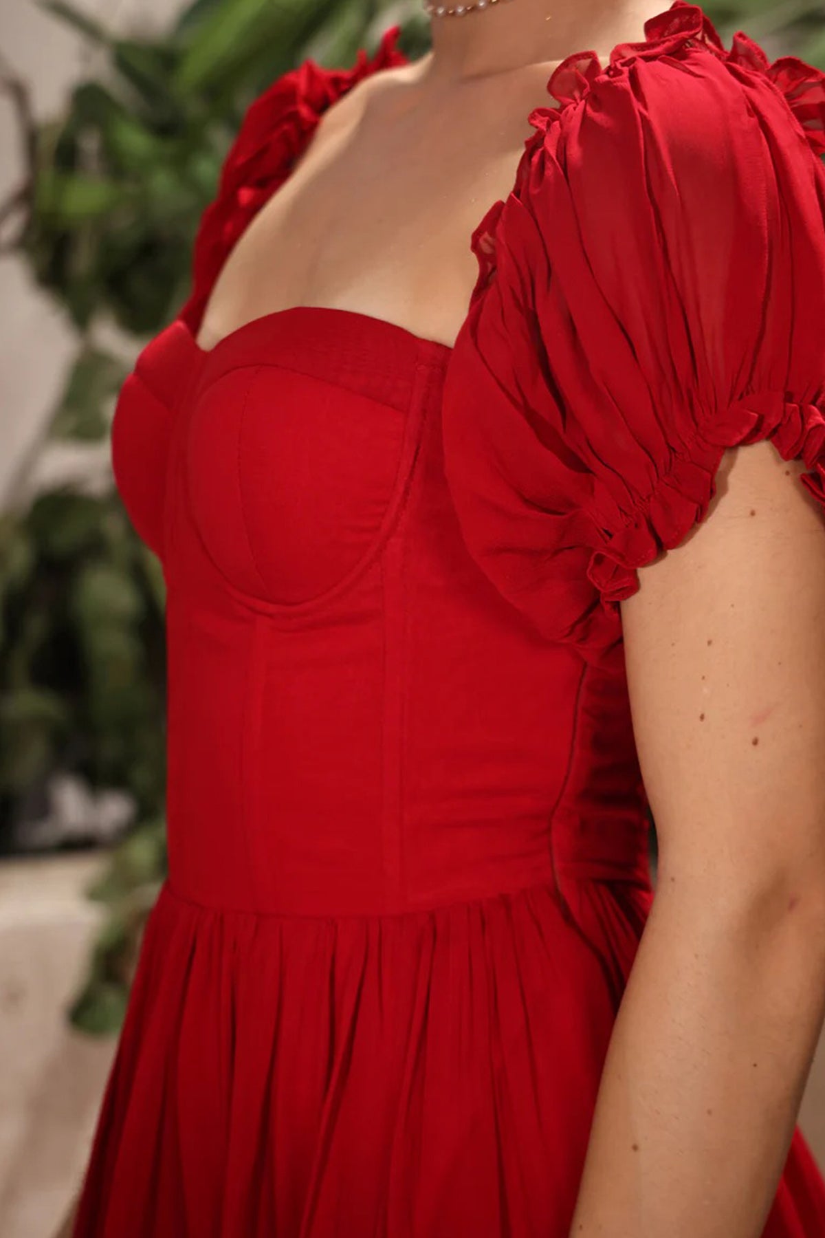 Red Georgette Flared Mini Dress