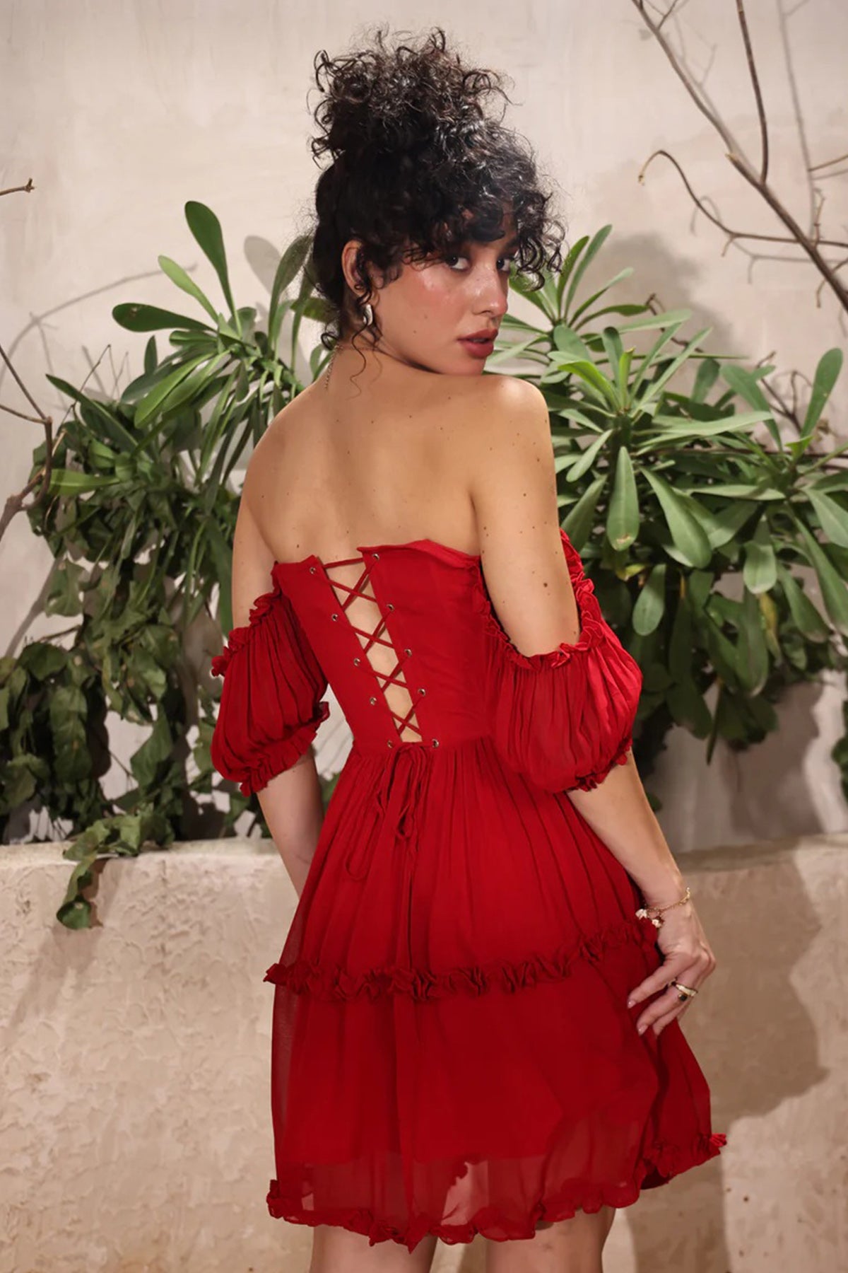 Red Georgette Flared Mini Dress