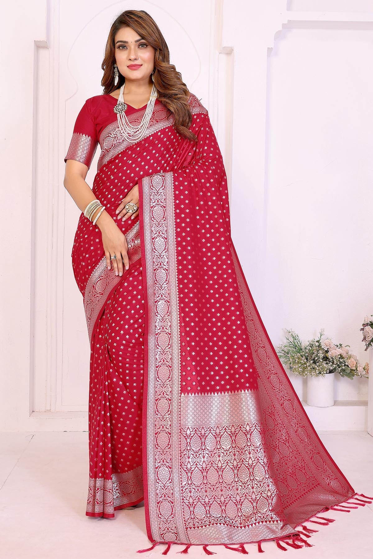 Buy Red Georgette Silk Fancy Saree for women by Aastha Fashion online available at scrollnshops