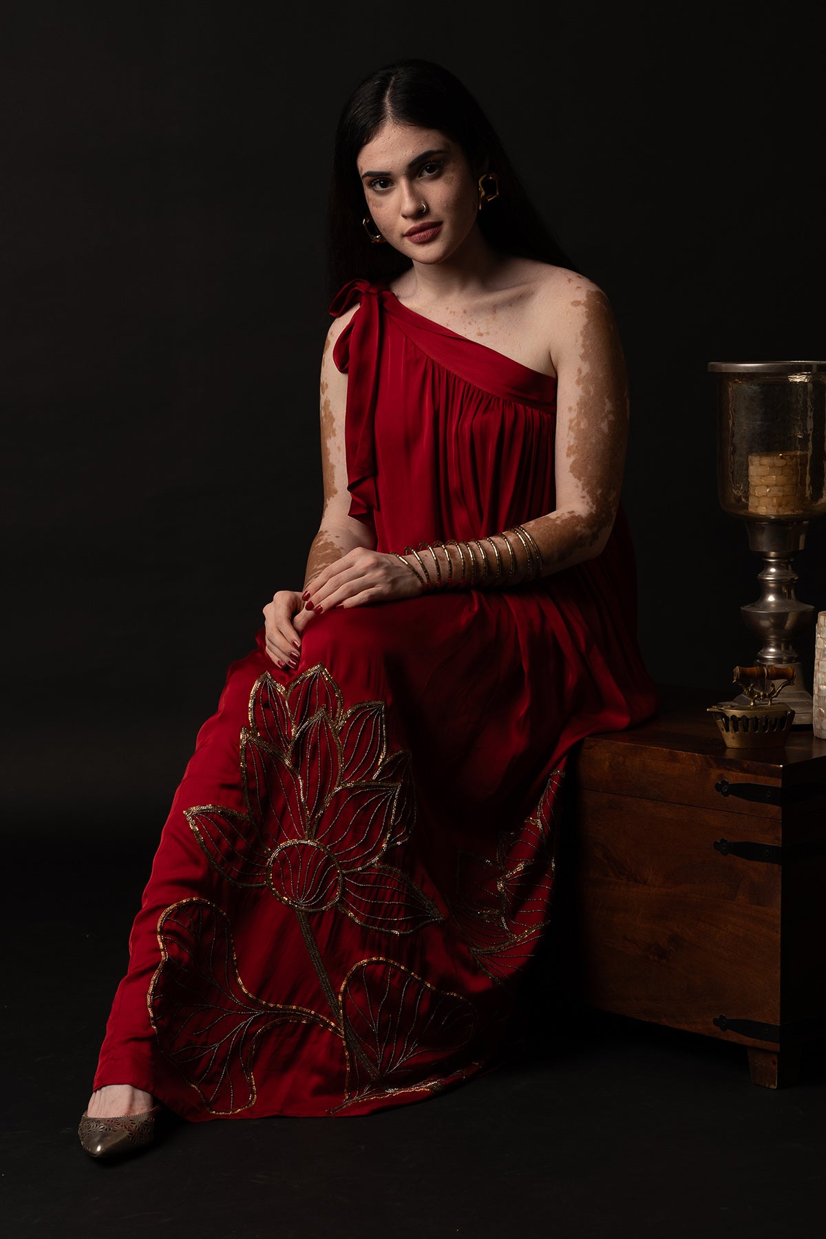 Red Georgette Tie-Up Maxi Dress