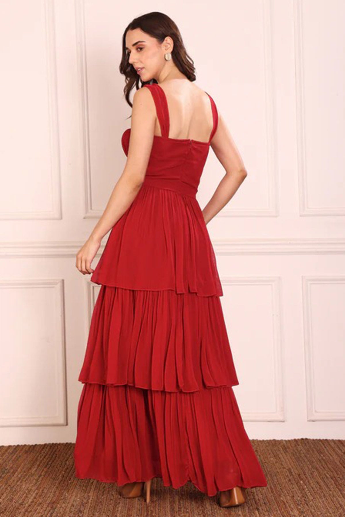 Red Georgette Tiered Maxi Dress