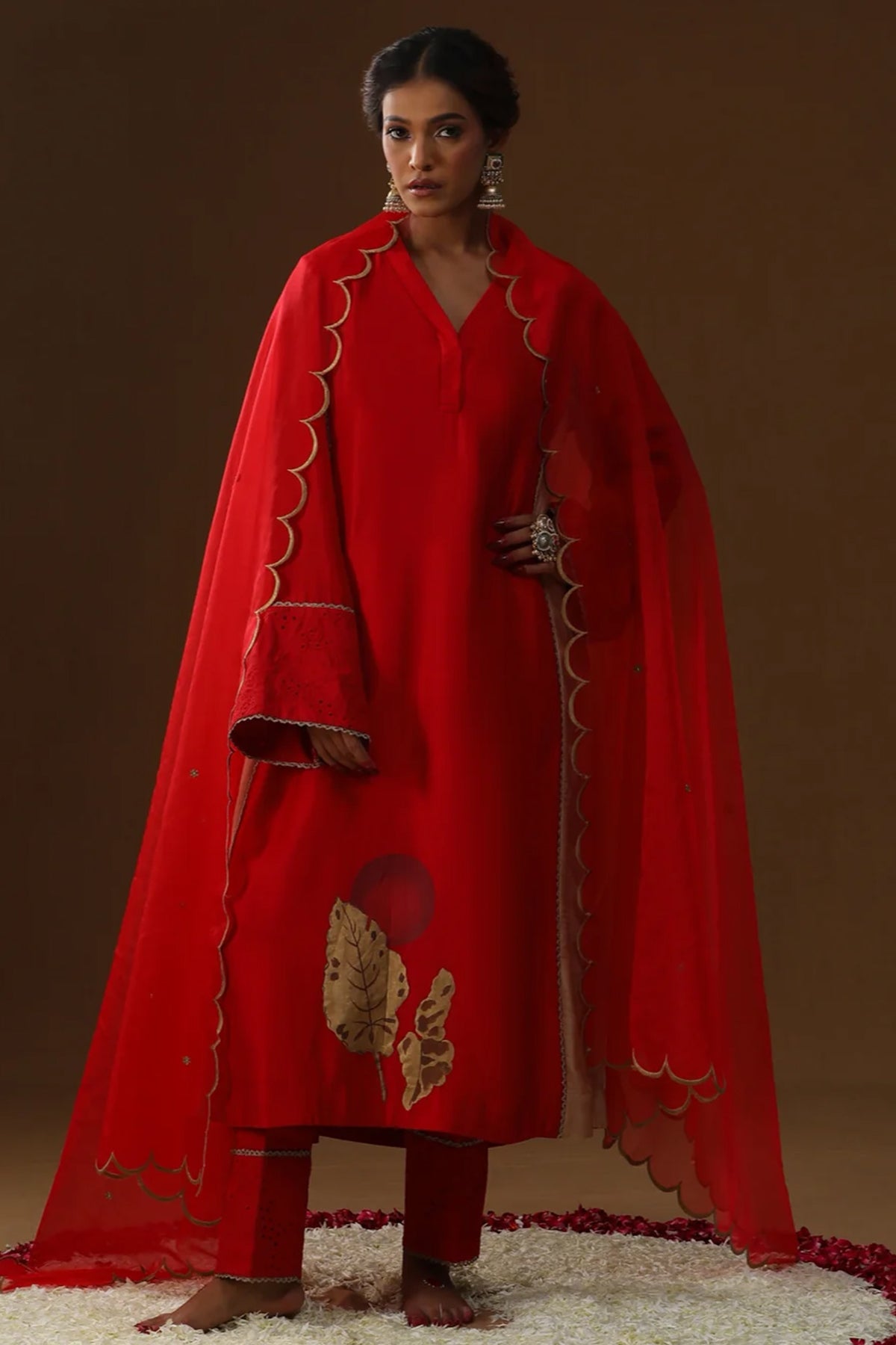 Buy Red Gold Detailing Kurta Set for women by Arpita Sulakshana online available at scrollnshops