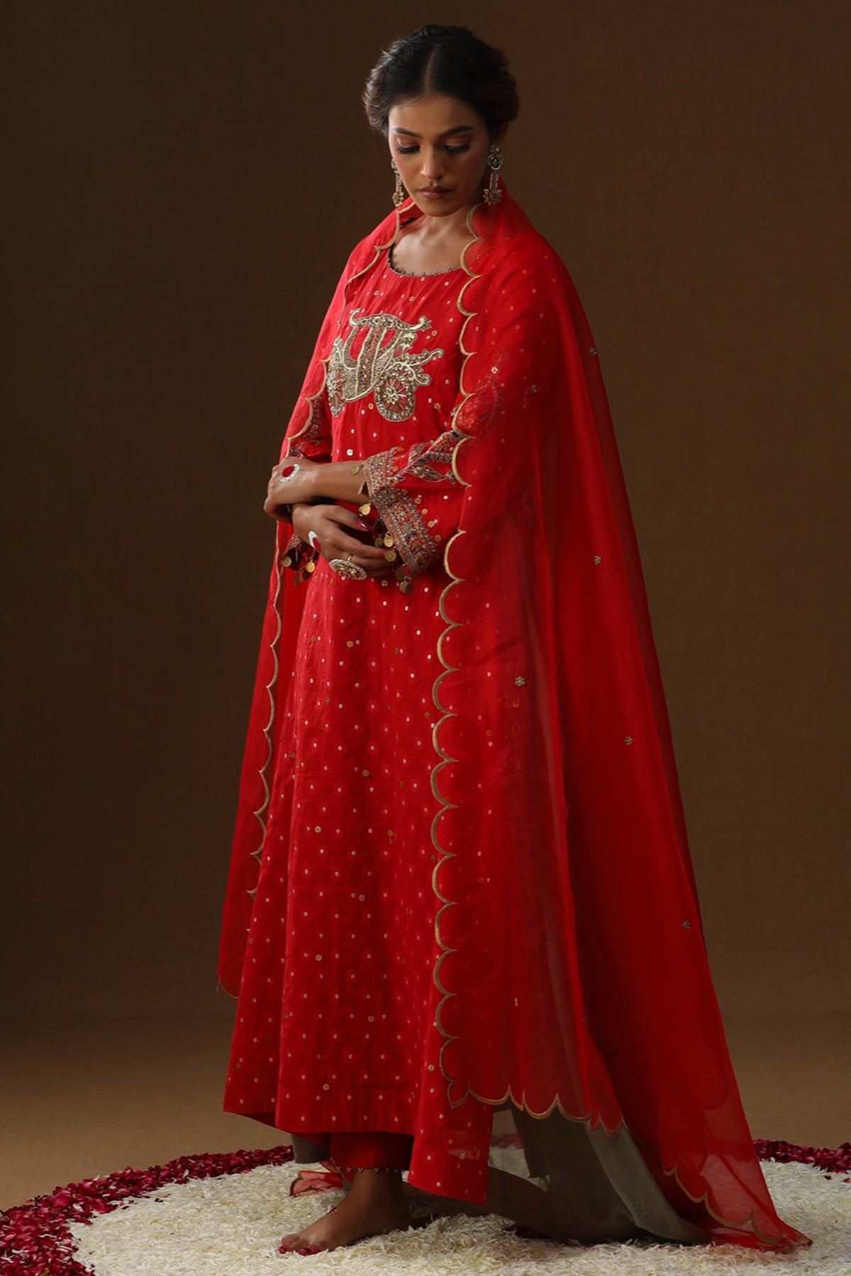Buy Red Gold Embroidered Kurta Set for women by Arpita Sulakshana online available at scrollnshops