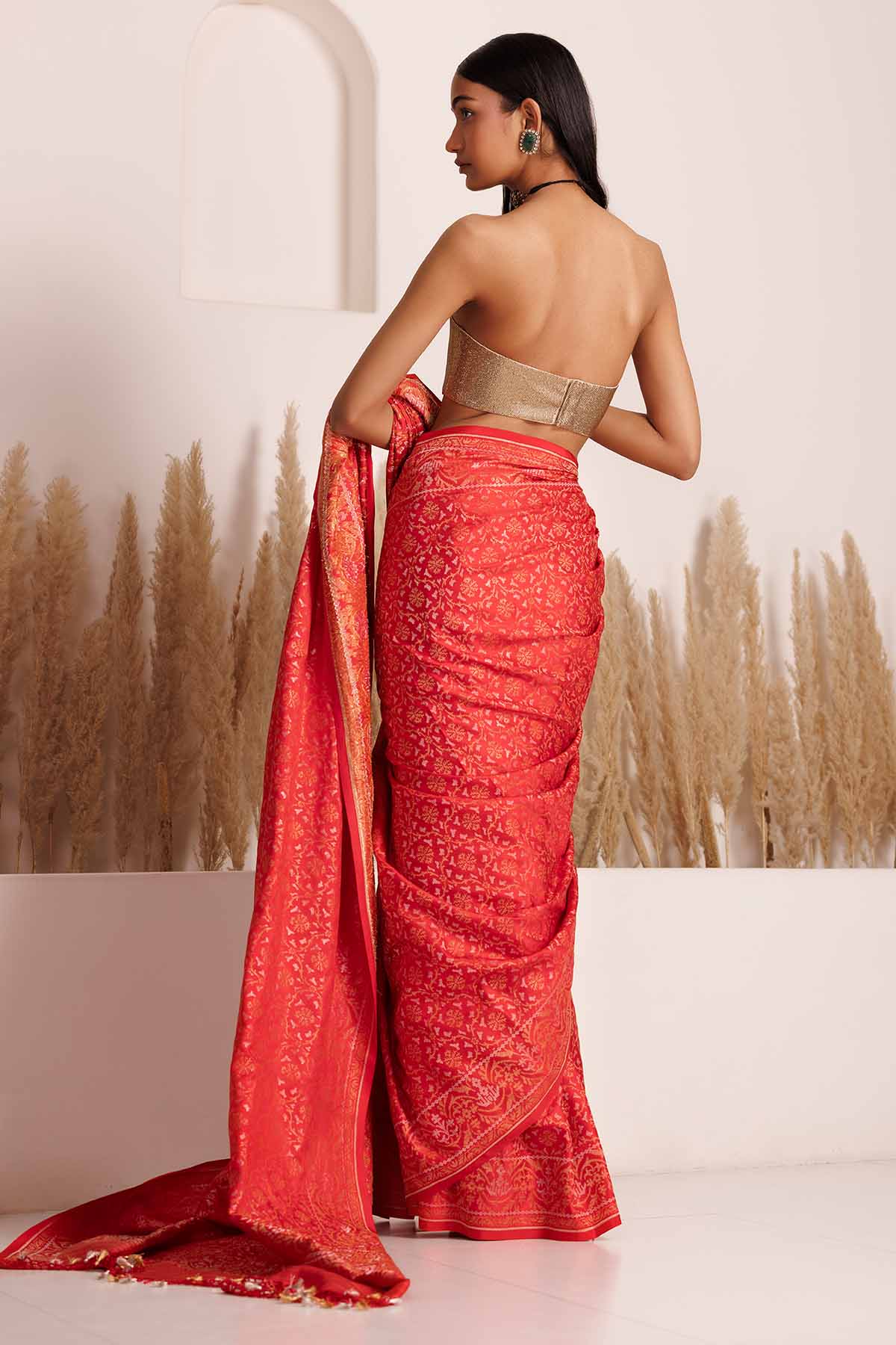 Red & Gold Silk Jamdani Saree