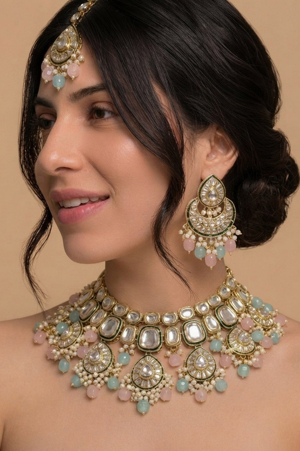Buy Red & Green Pearl Jewellery Set for women by Inko & Co online available at scrollnshops
