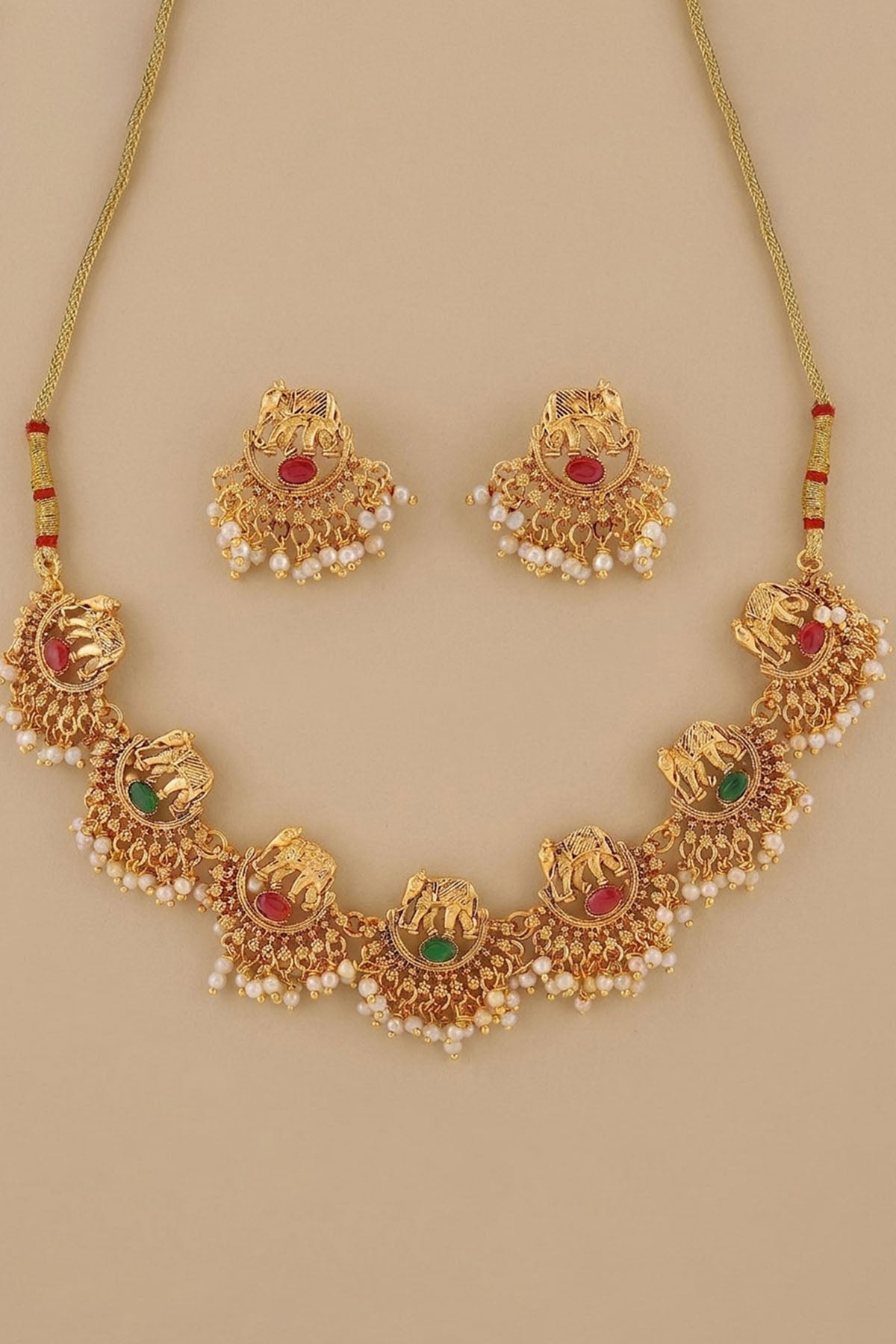 Red & Green Stone Jewellery Set