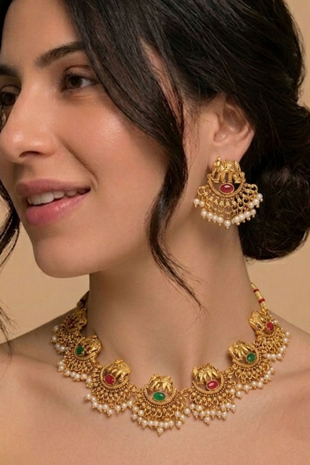 Buy Red & Green Stone Jewellery Set for women by Inko & Co online available at scrollnshops