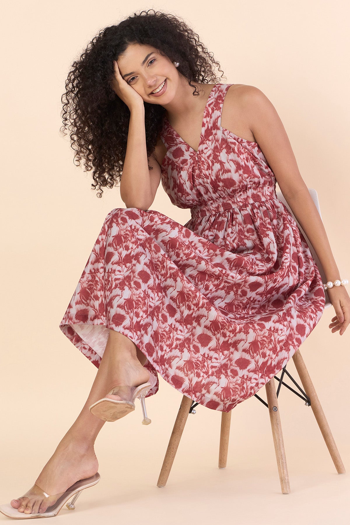 Red Halter Neck Flared Dress