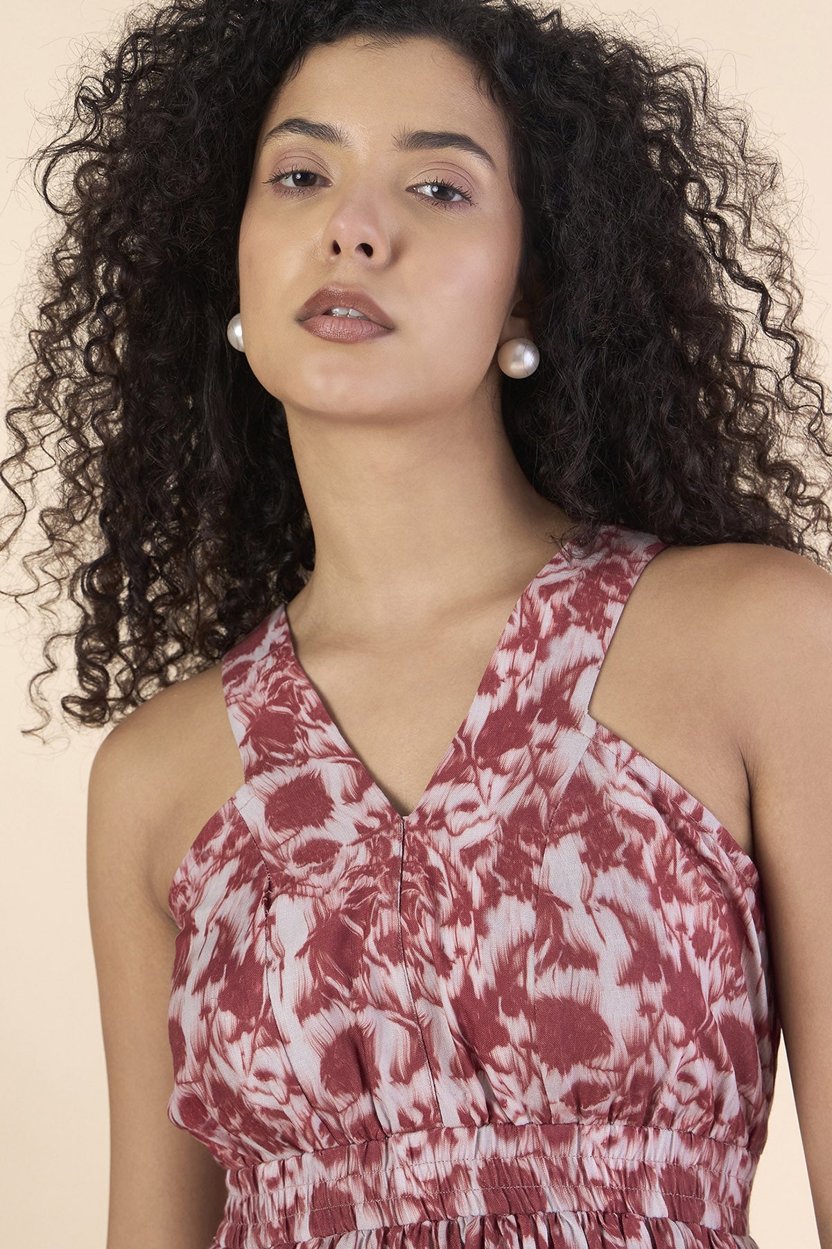 Red Halter Neck Flared Dress