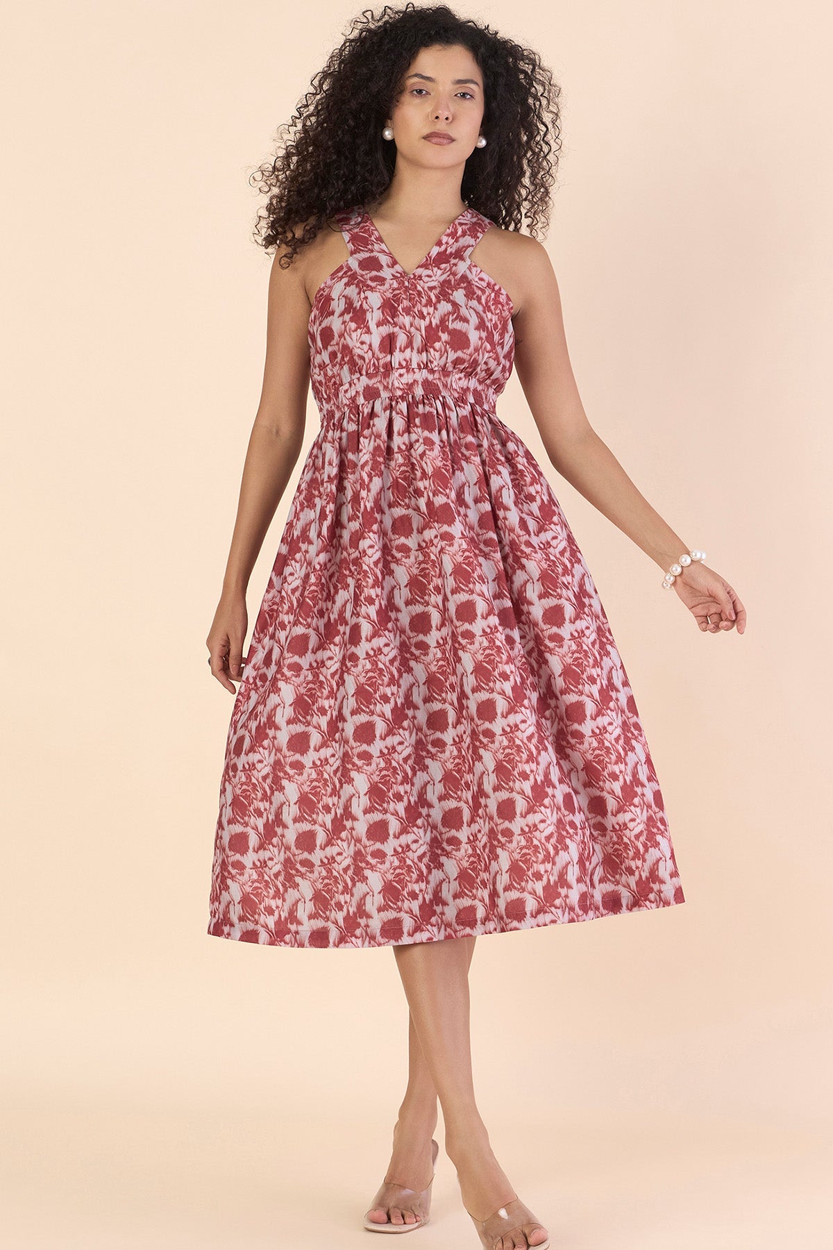 Buy Red Halter Neck Flared Dress by PowerSutra for women online at ScrollnShops