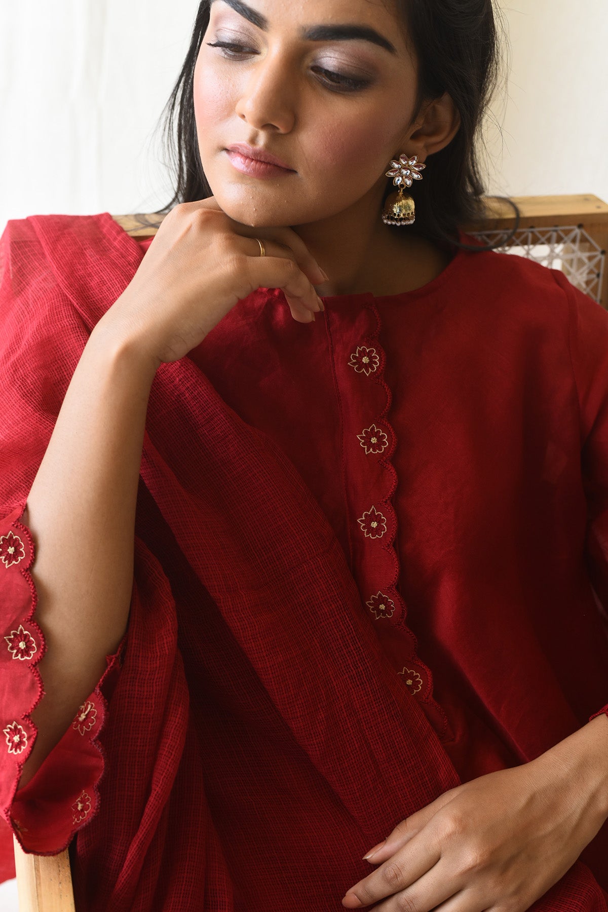 Red Hand Embroidered Kurta Set