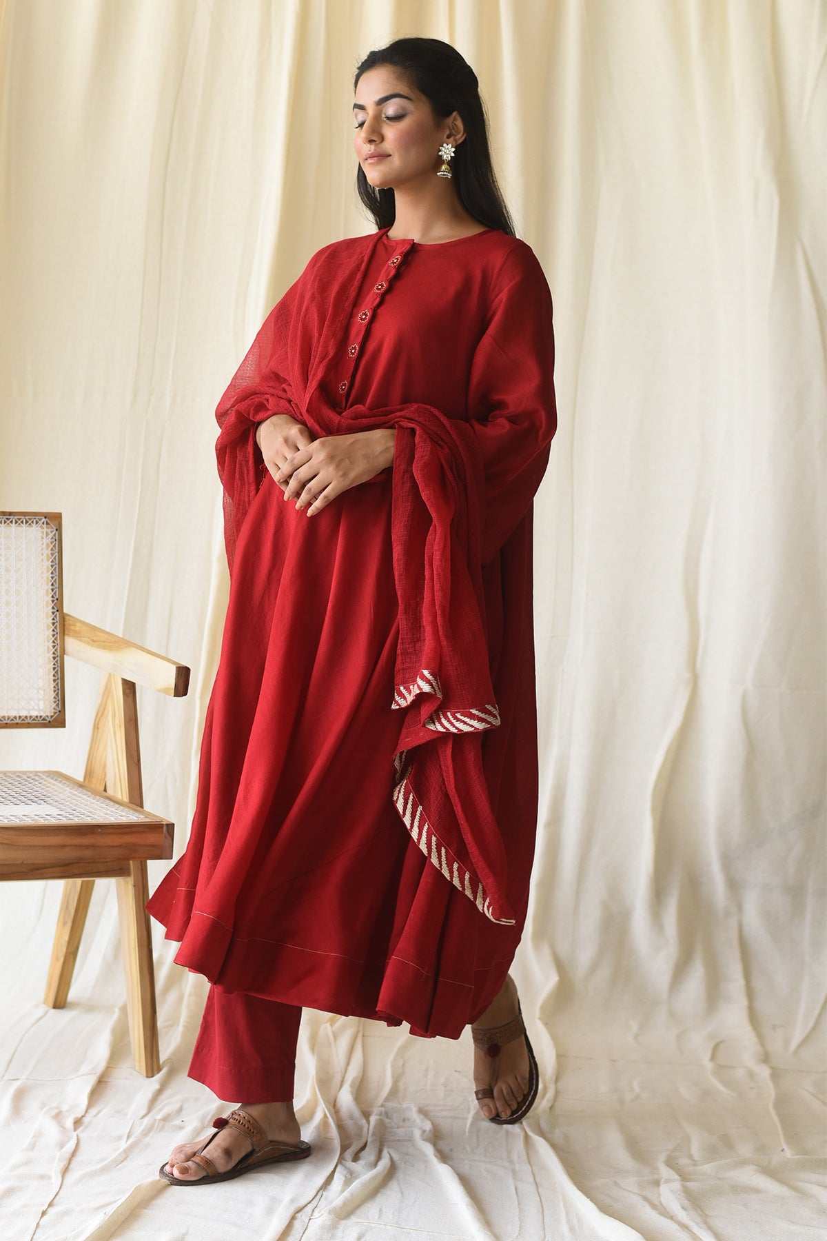 Red Hand Embroidered Kurta Set