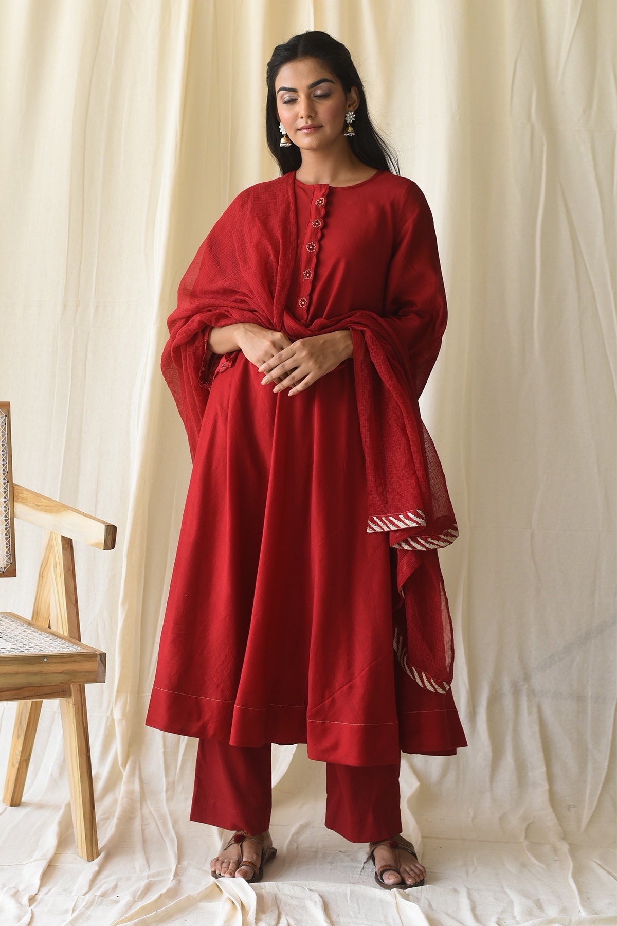 Buy Red Hand Embroidered Kurta Set by Taro India for Women online at ScrollnShops