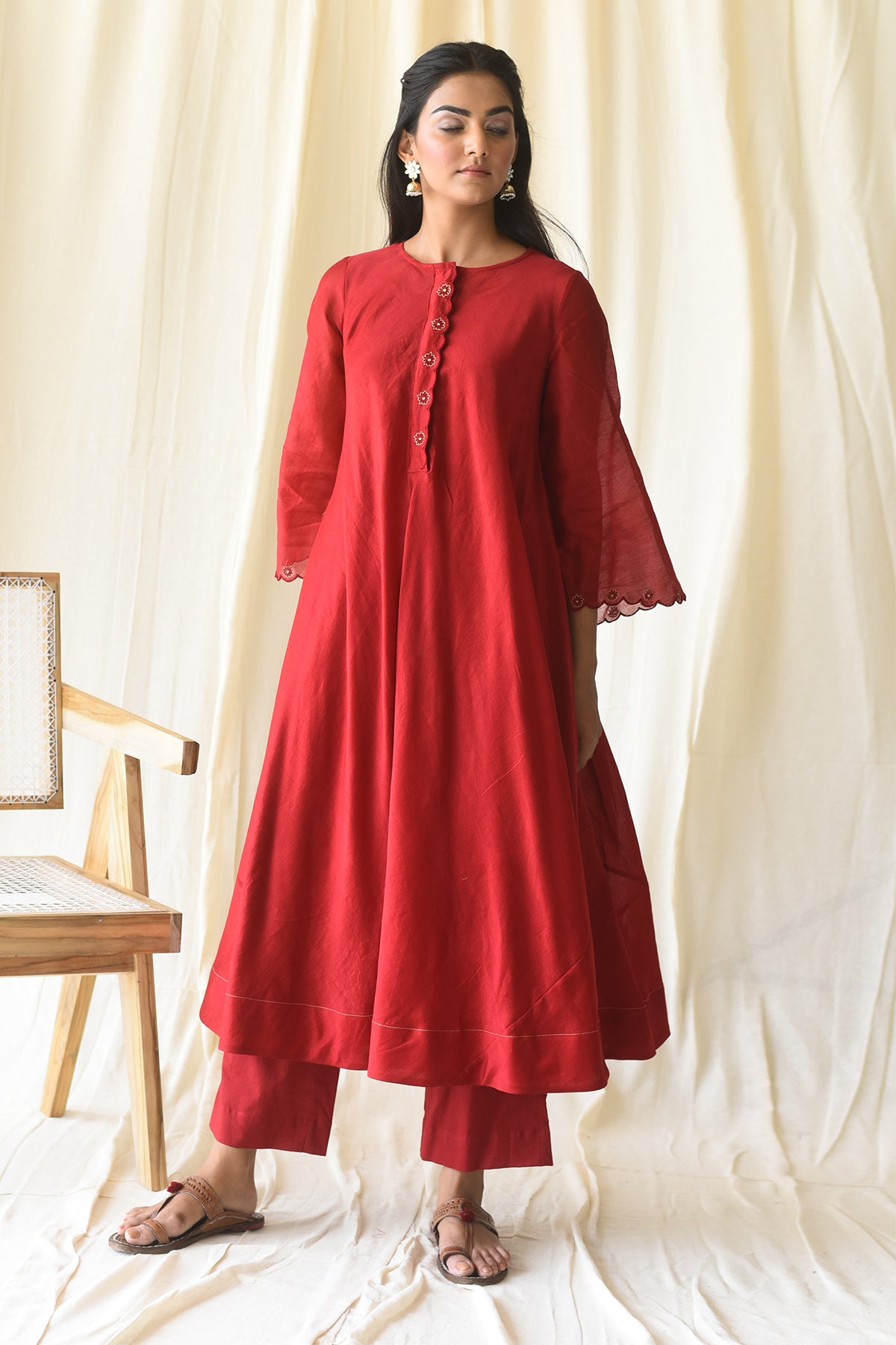 Red Hand Embroidered Kurta Set