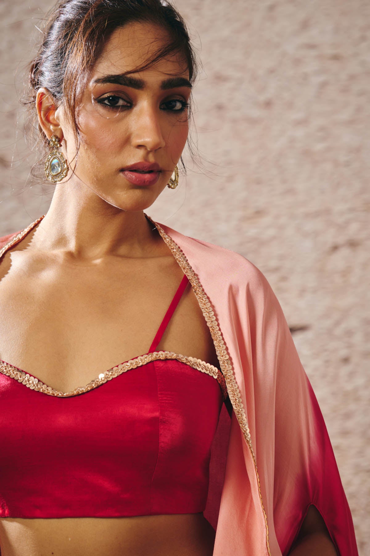 Red Hand Embroidered Skirt Set