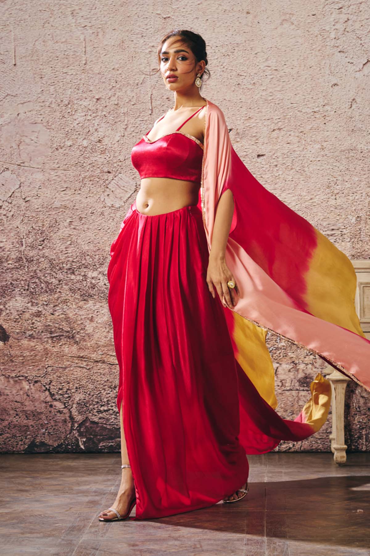 Red Hand Embroidered Skirt Set