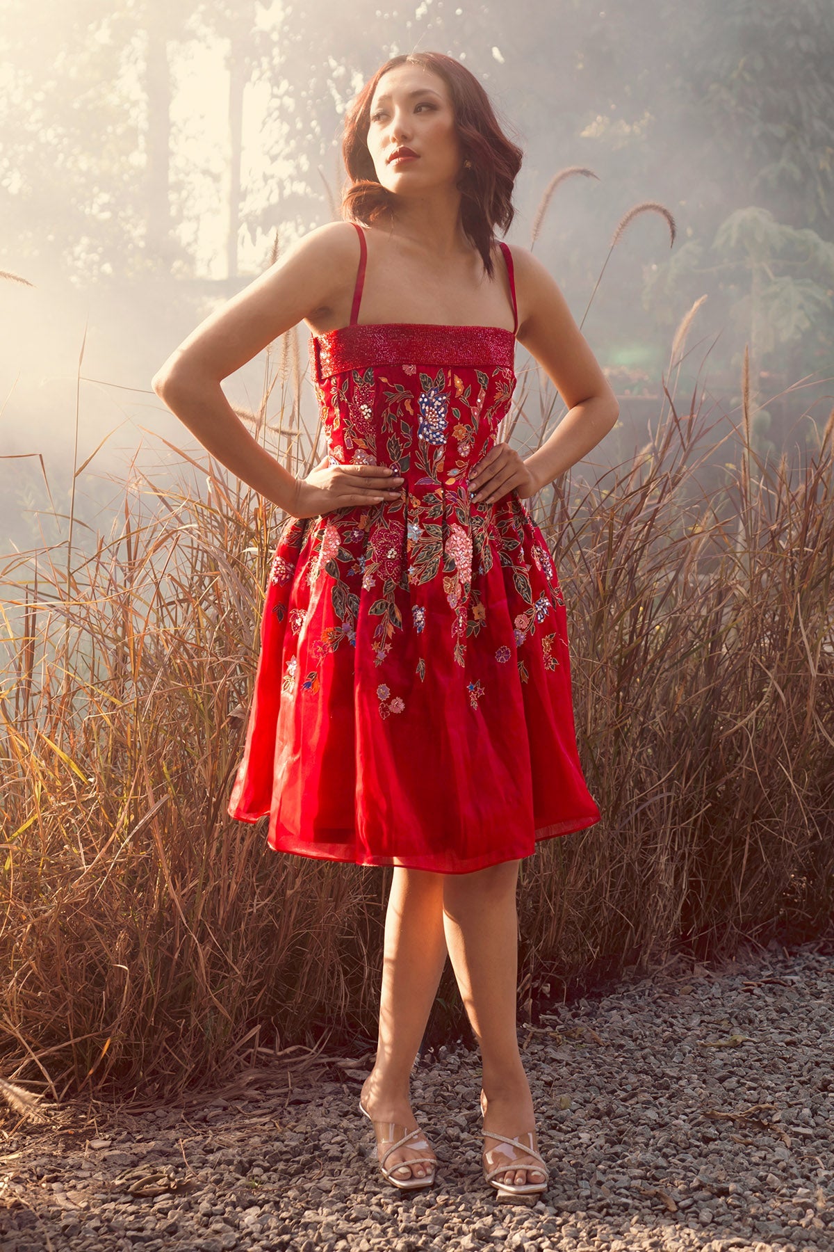 Buy Red Hand Painted Mini Dress by Smita Shrinivas for women online at ScrollnShops