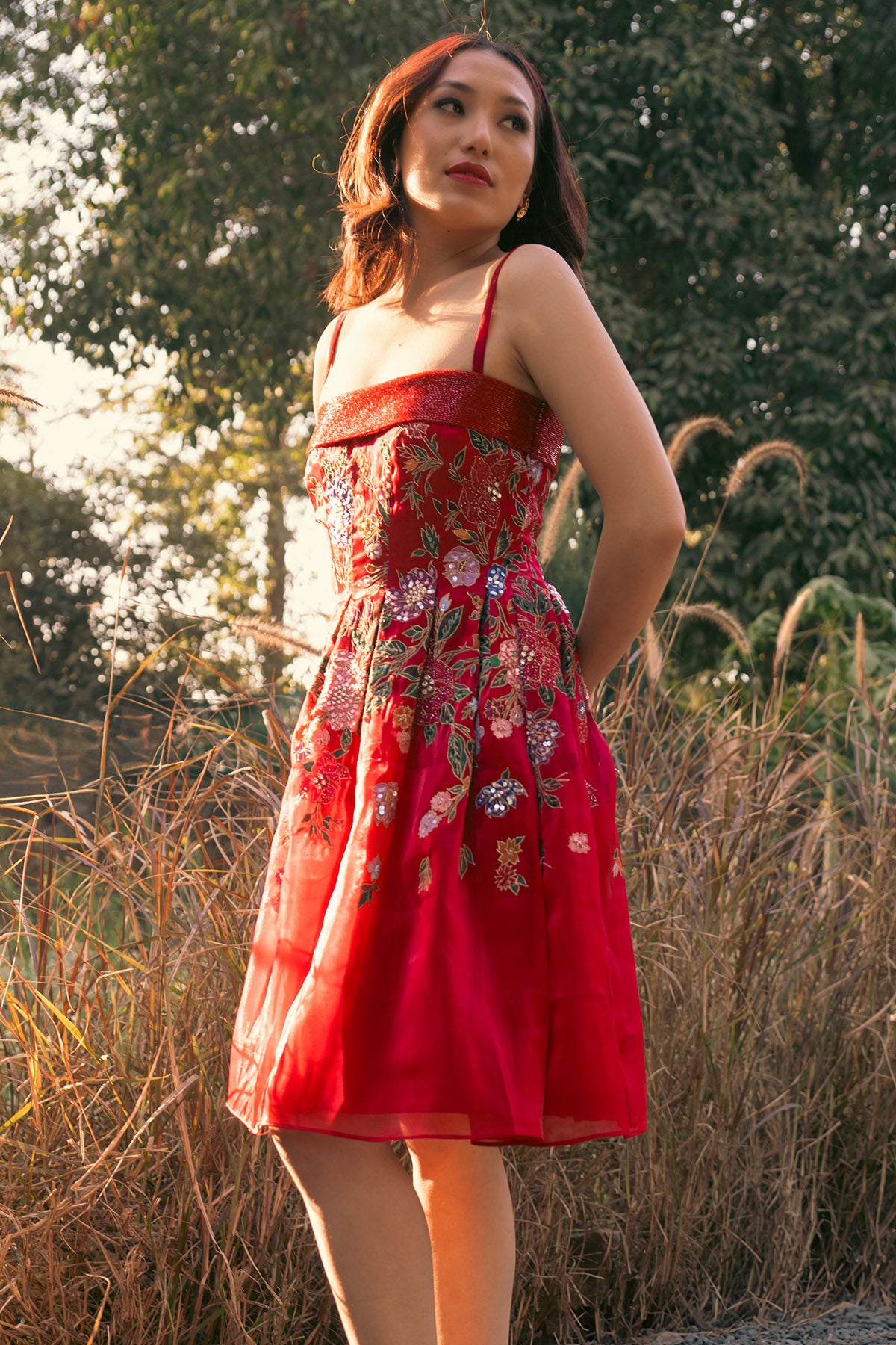 Red Hand Painted Mini Dress