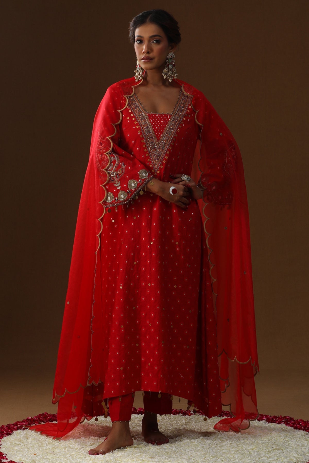 Buy Red Hand Painted Zip Kurta Set for women by Arpita Sulakshana online available at scrollnshops