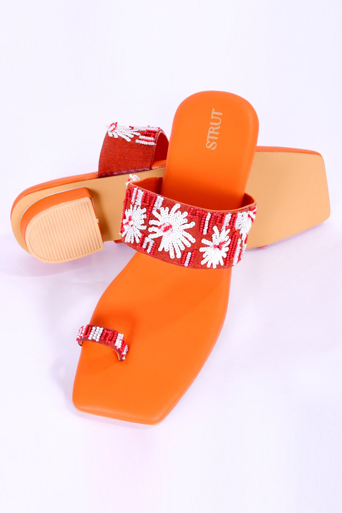 Red Handwork Kolhapuri Chappal