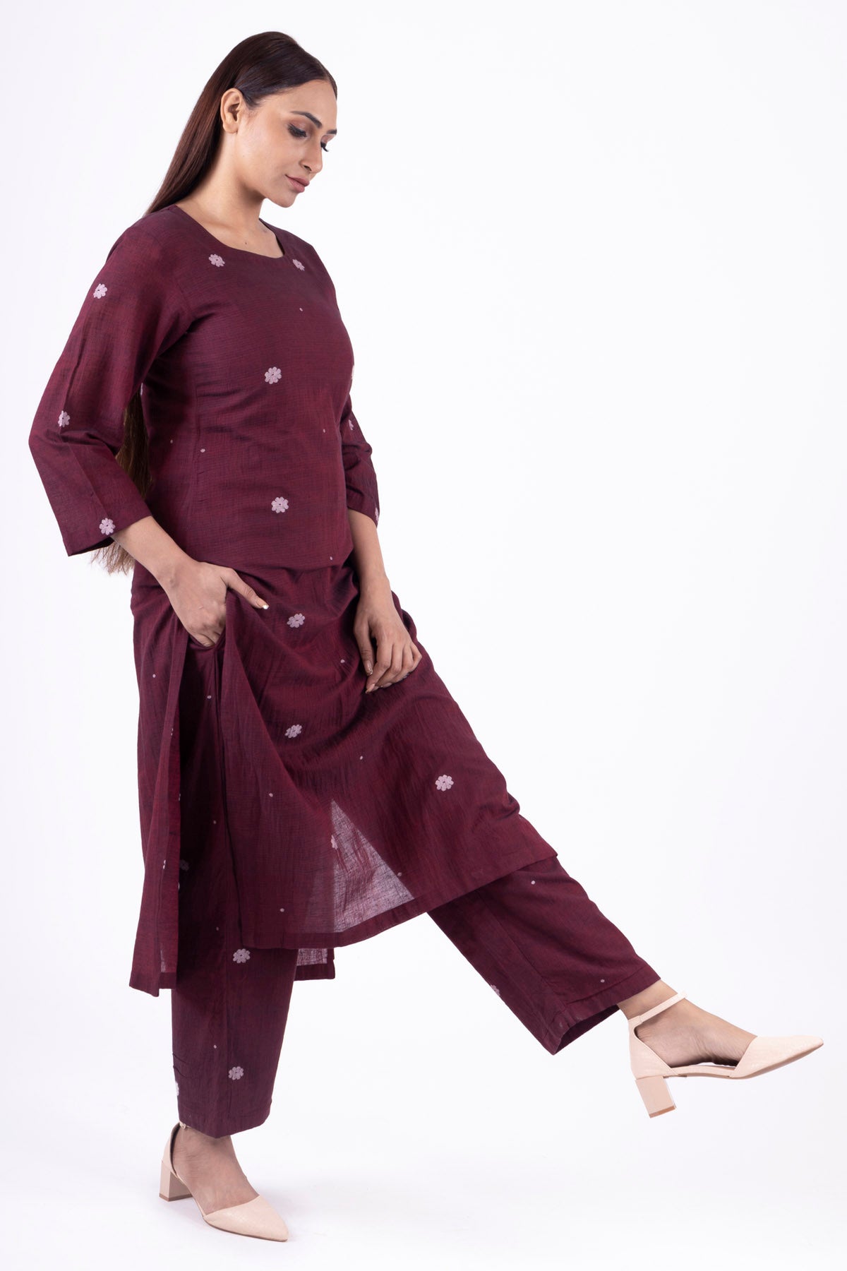 Red Handwoven Kurta & Pants
