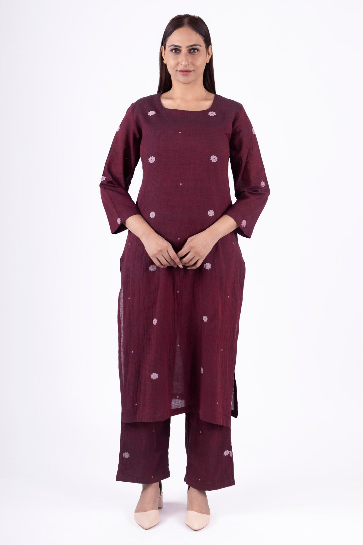 Khat Clothing Red Handwoven Kurta & Pants for women online at ScrollnShops