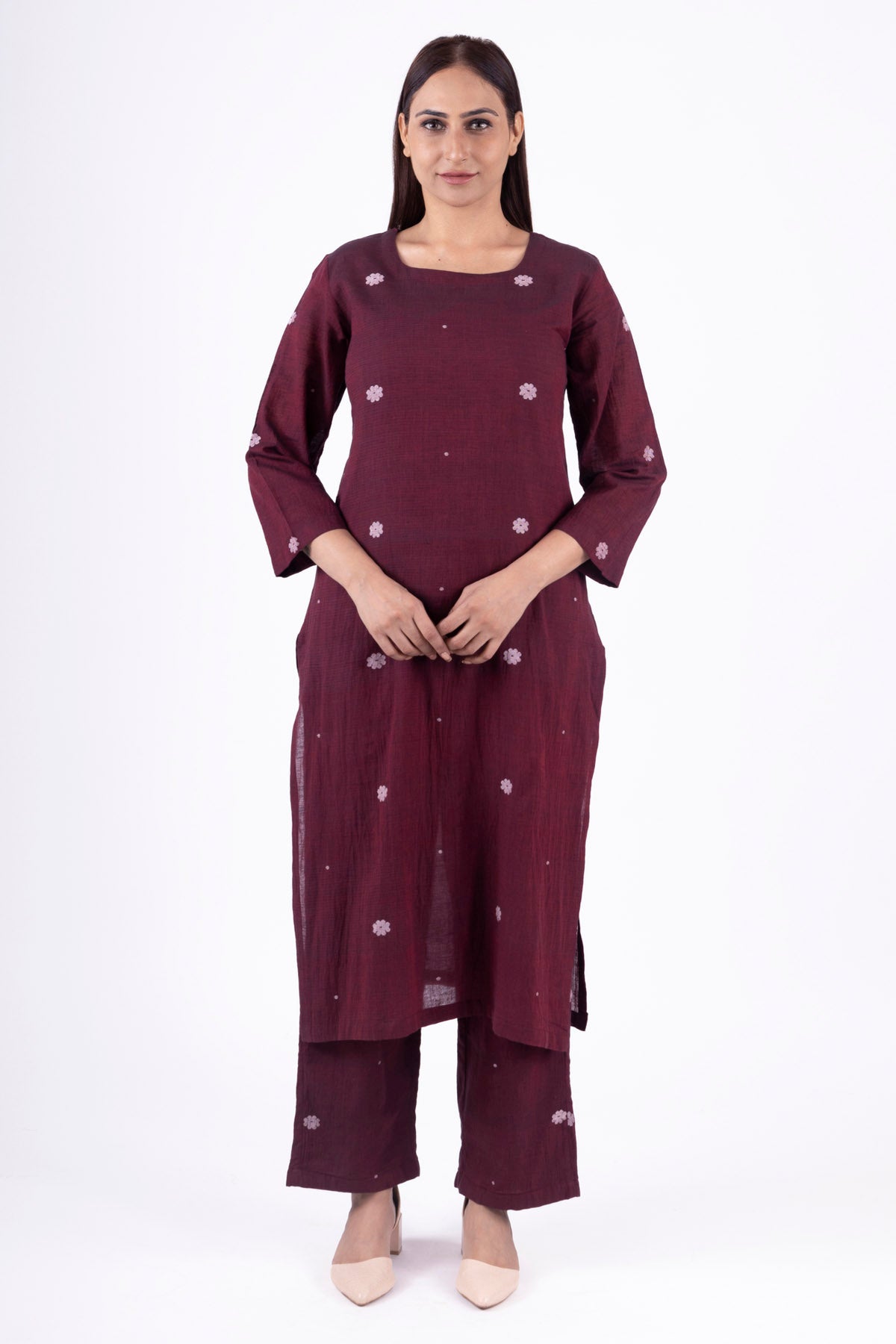 Buy Designer Red Handwoven Kurta & Pants Online