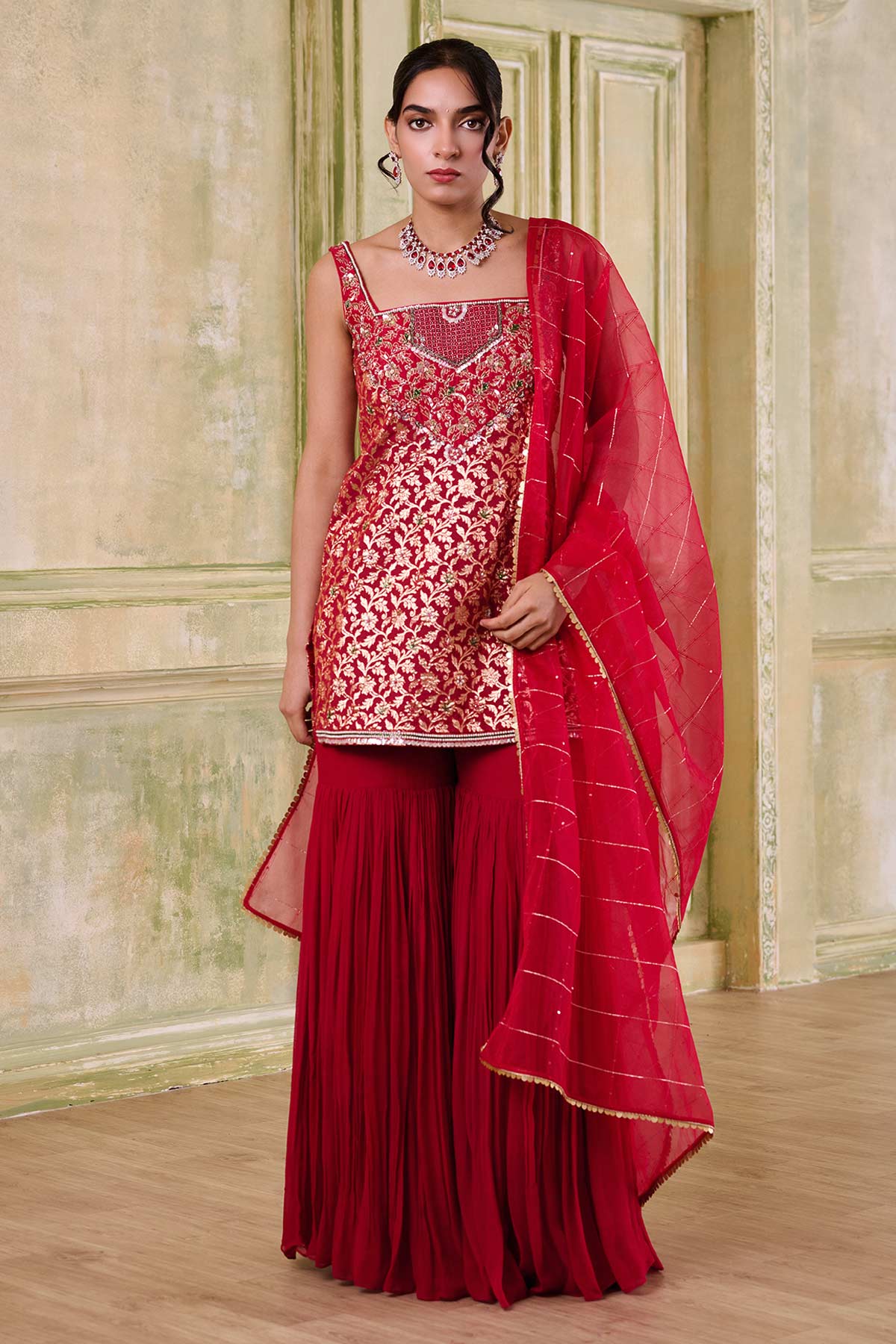 Buy Red Heavy Embroidery Kurta Set for women by Mudita by Urmila online available at scrollnshops