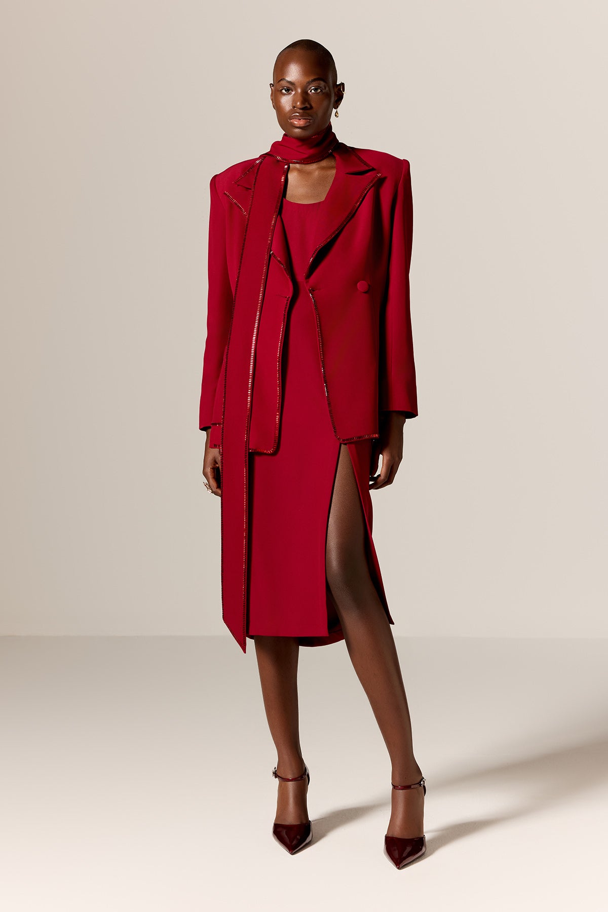 Red High Slit Dress & Blazer