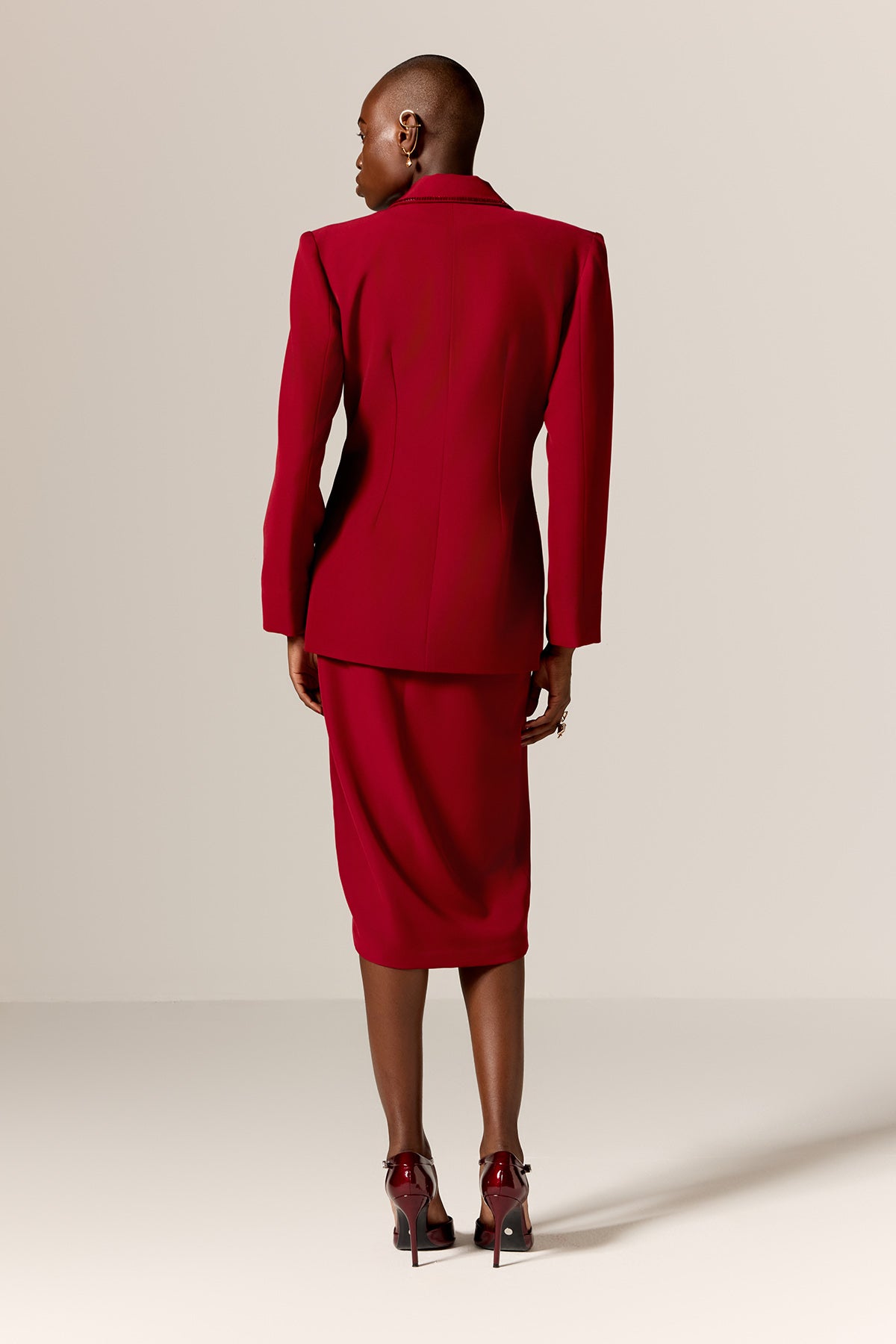 Red High Slit Dress & Blazer