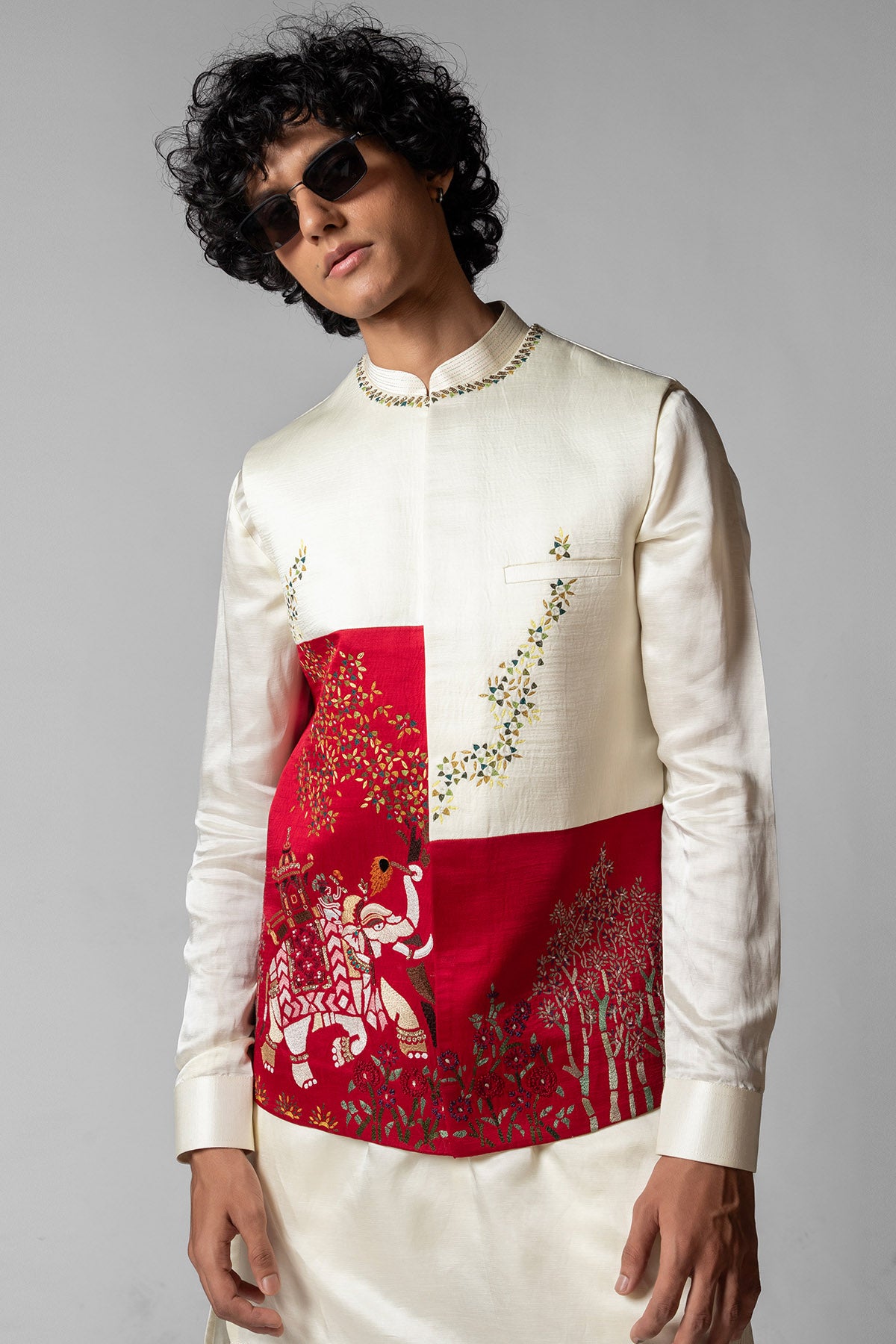 Red Ivory Colourblock Kurta Set