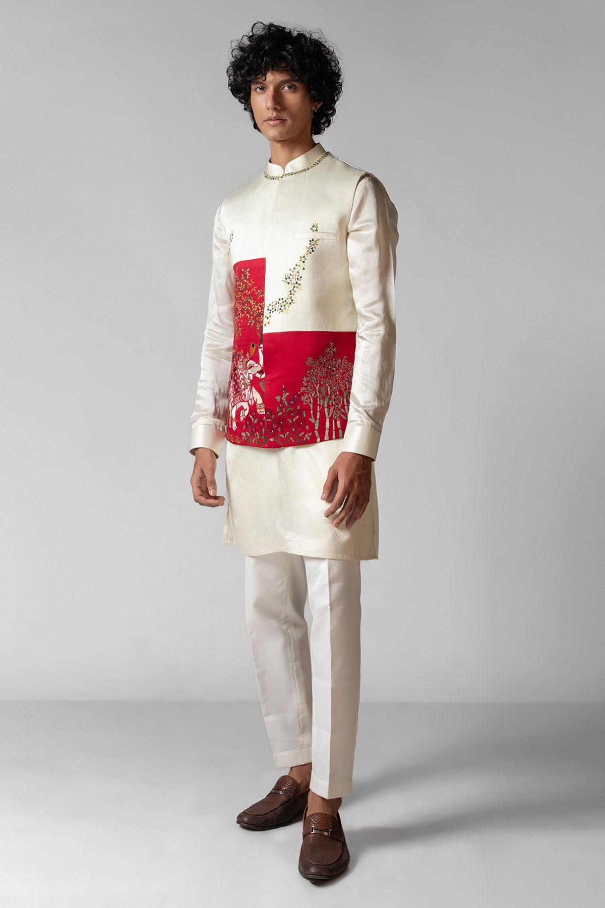 Red Ivory Colourblock Kurta Set
