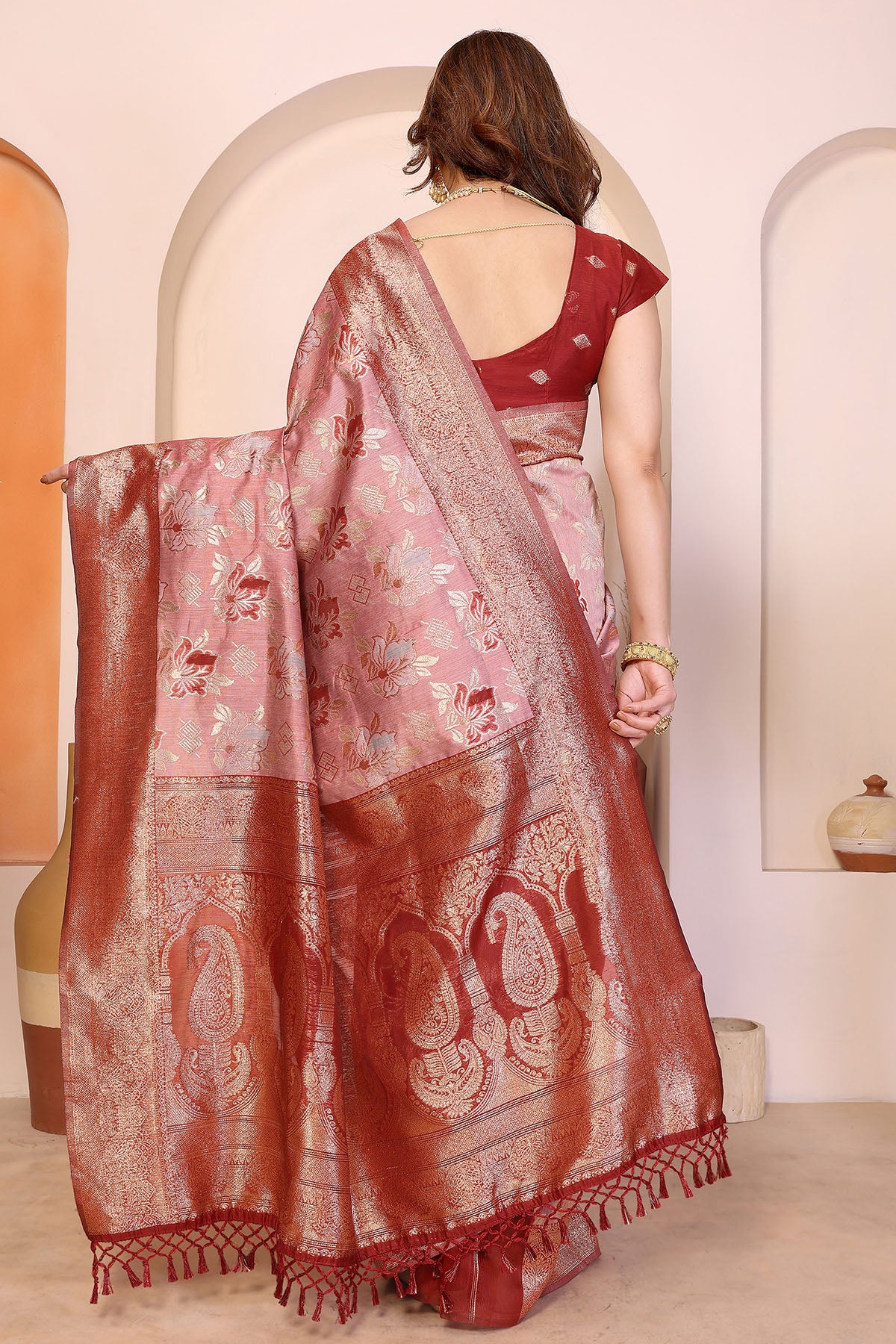 Red Jacquard Zari Weaving Saree