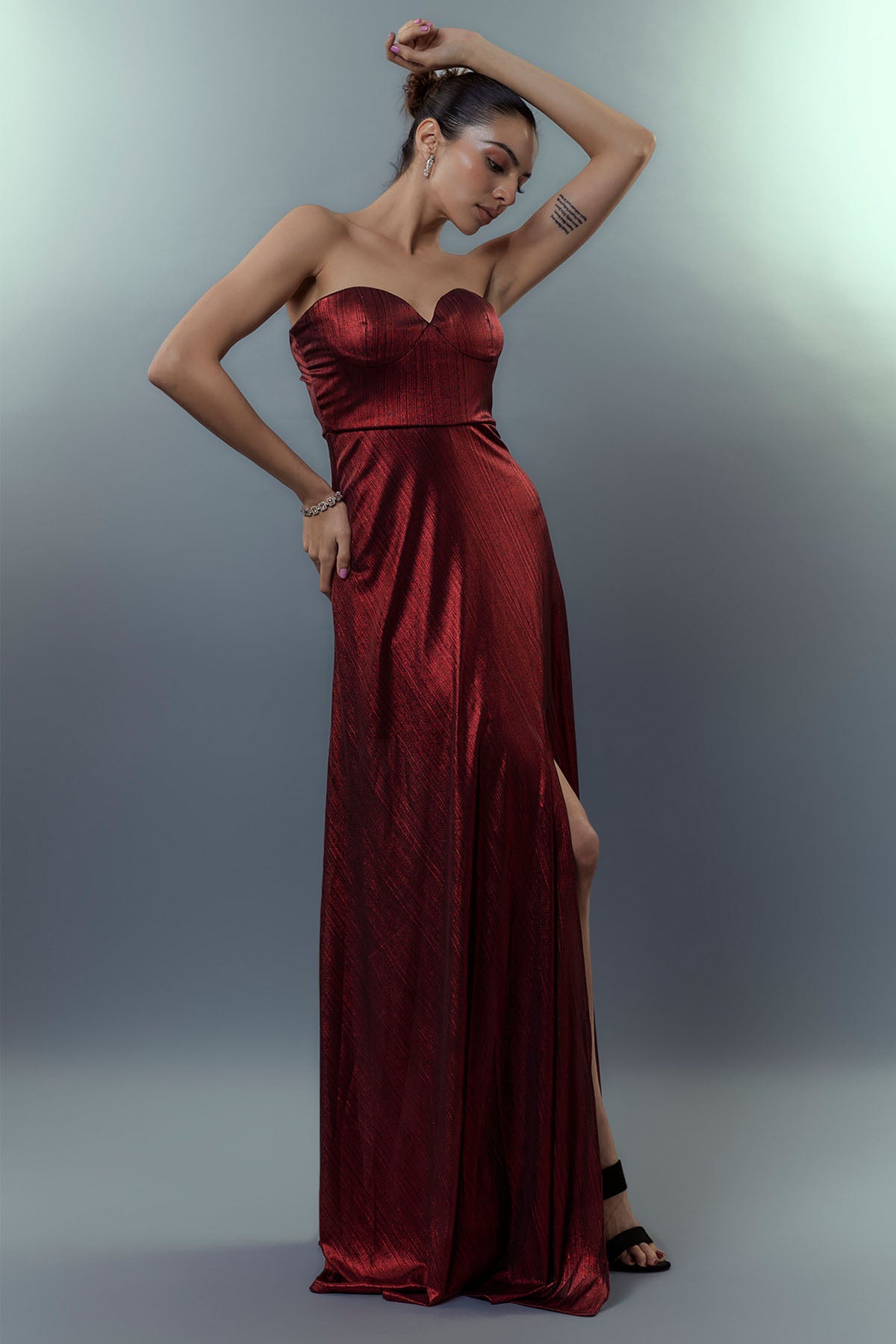 Red Jersey Off Shoulder Gown