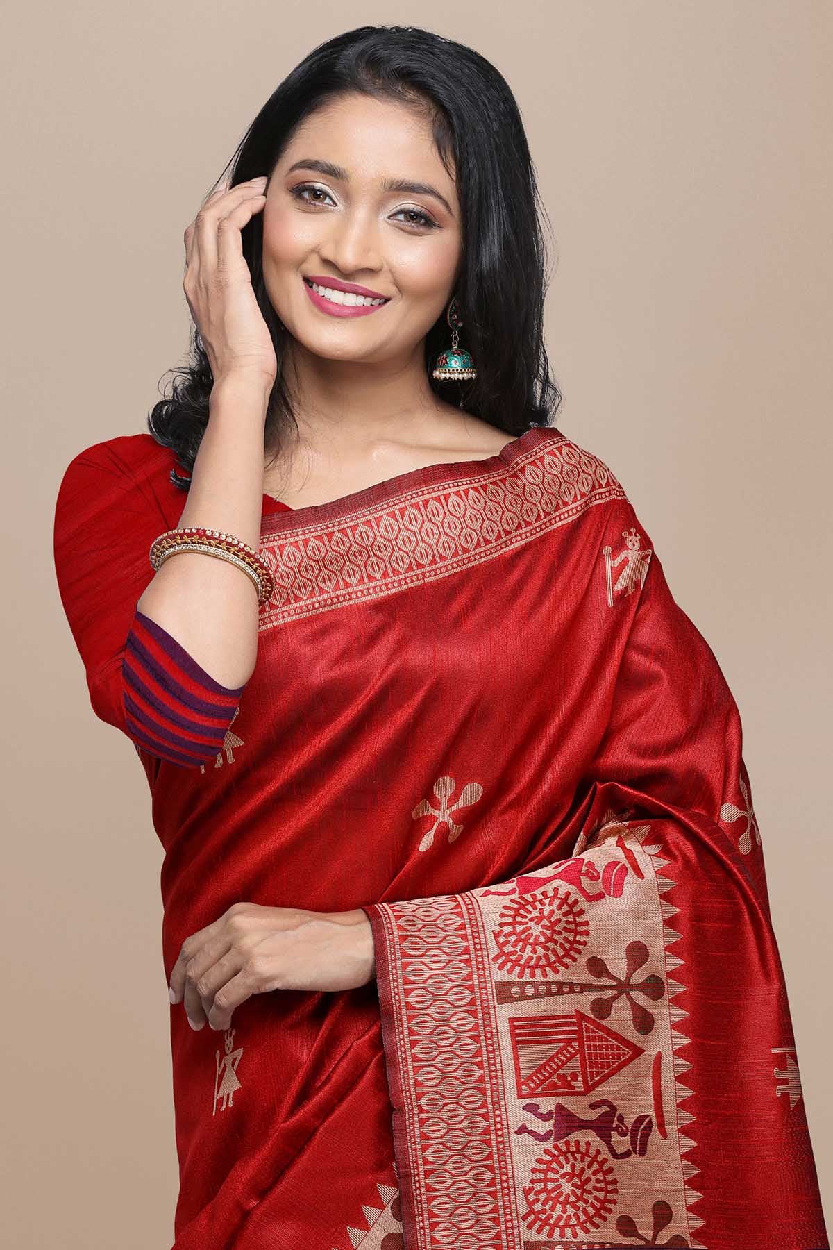 Red Kalamkari Raw Silk Saree