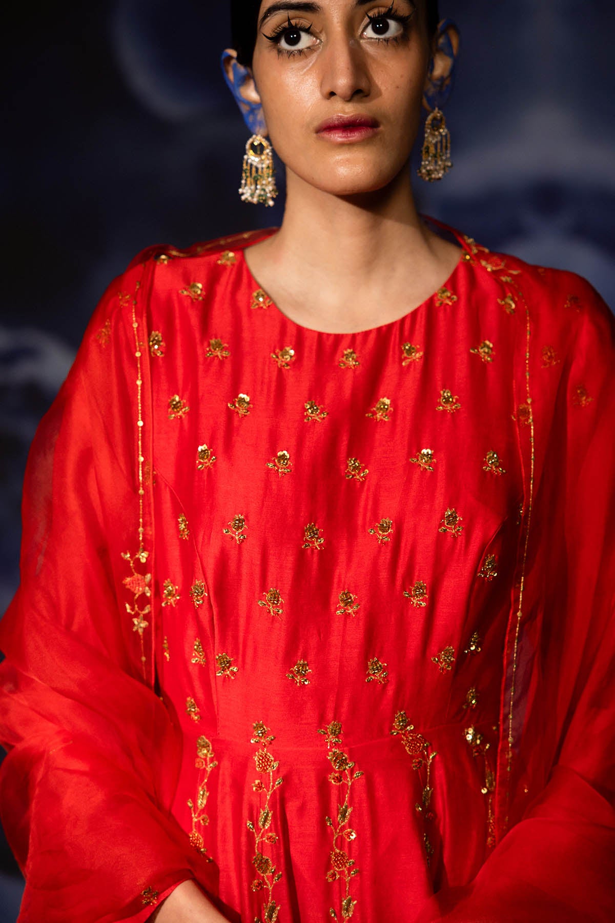 Red Kali Embroidered Anarkali