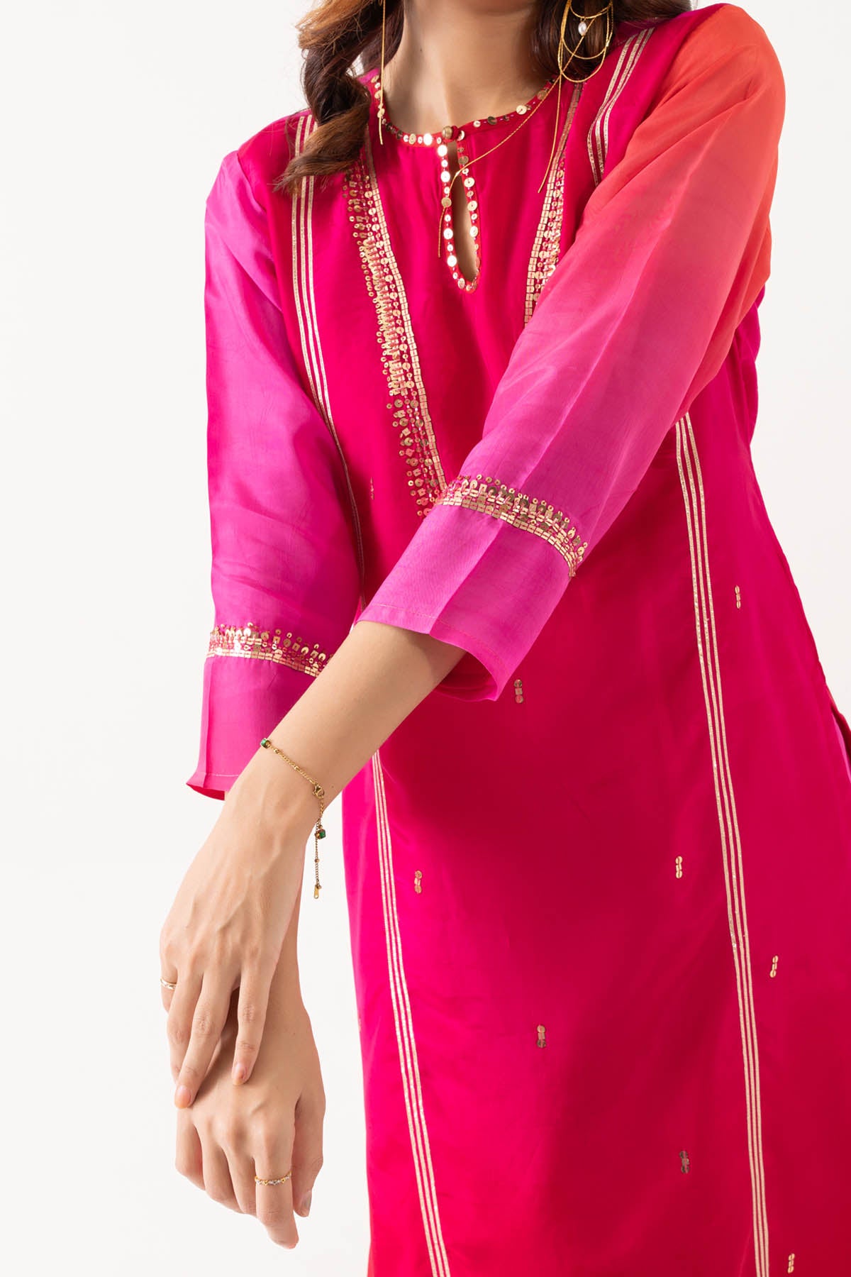 Red Katan Silk Organza Kurta Set
