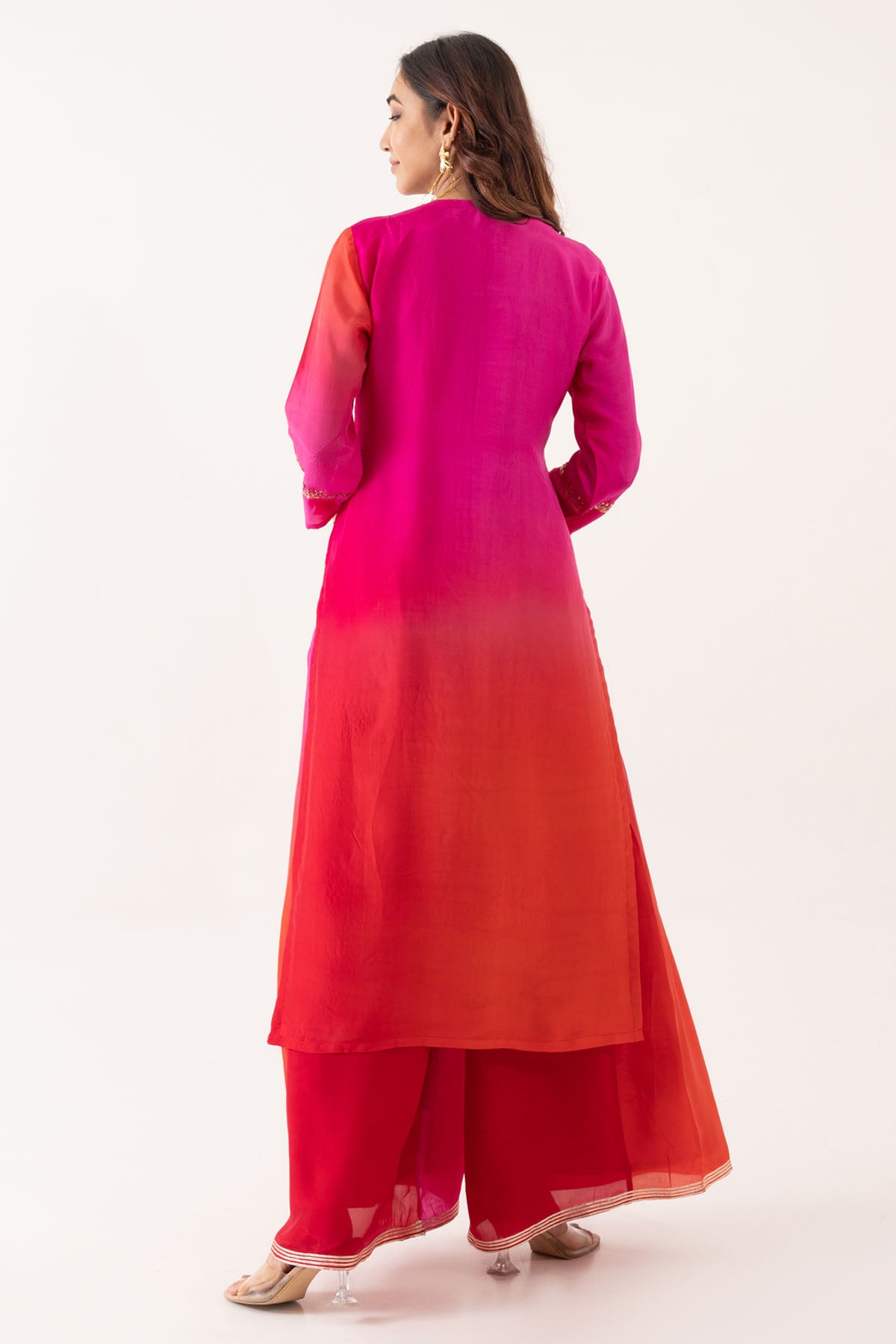 Red Katan Silk Organza Kurta Set
