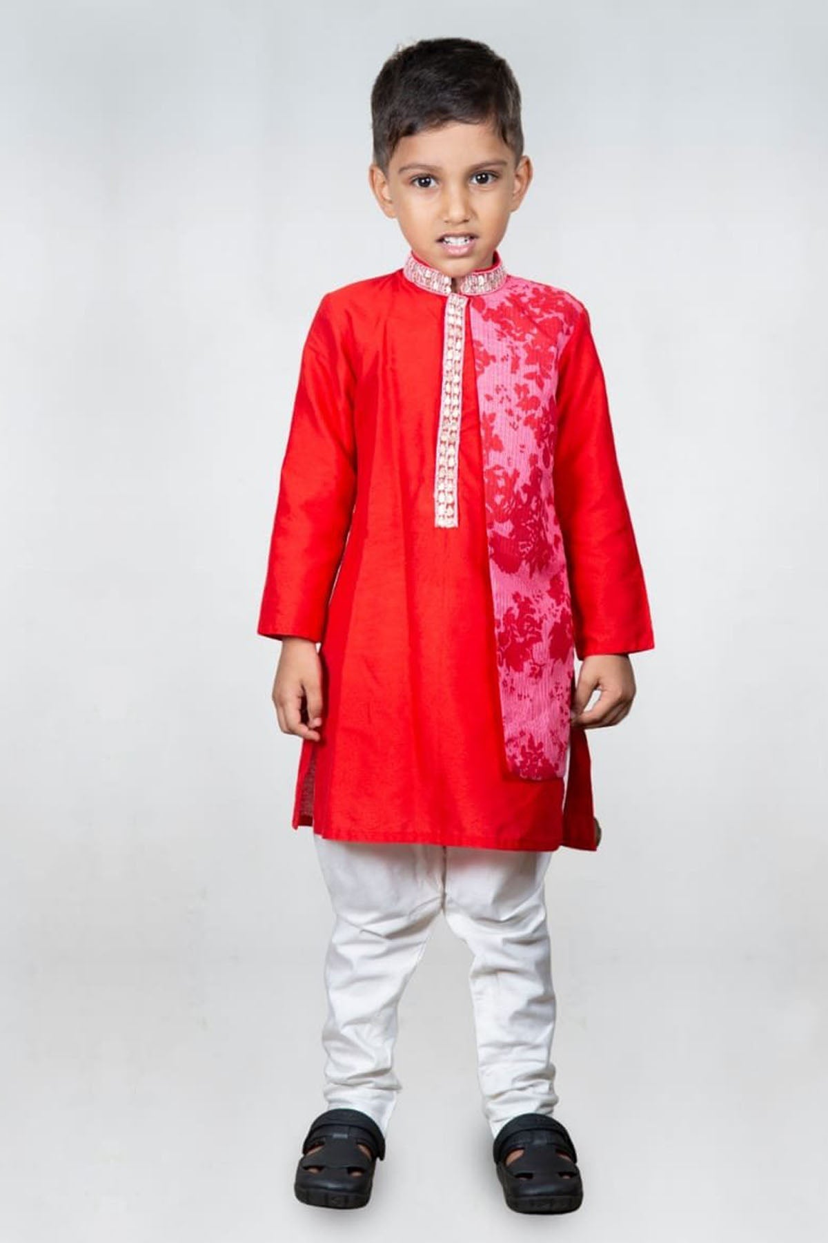 Designer Little Brats Red Kota Printed Kurta Set For Kids Available online at ScrollnShops