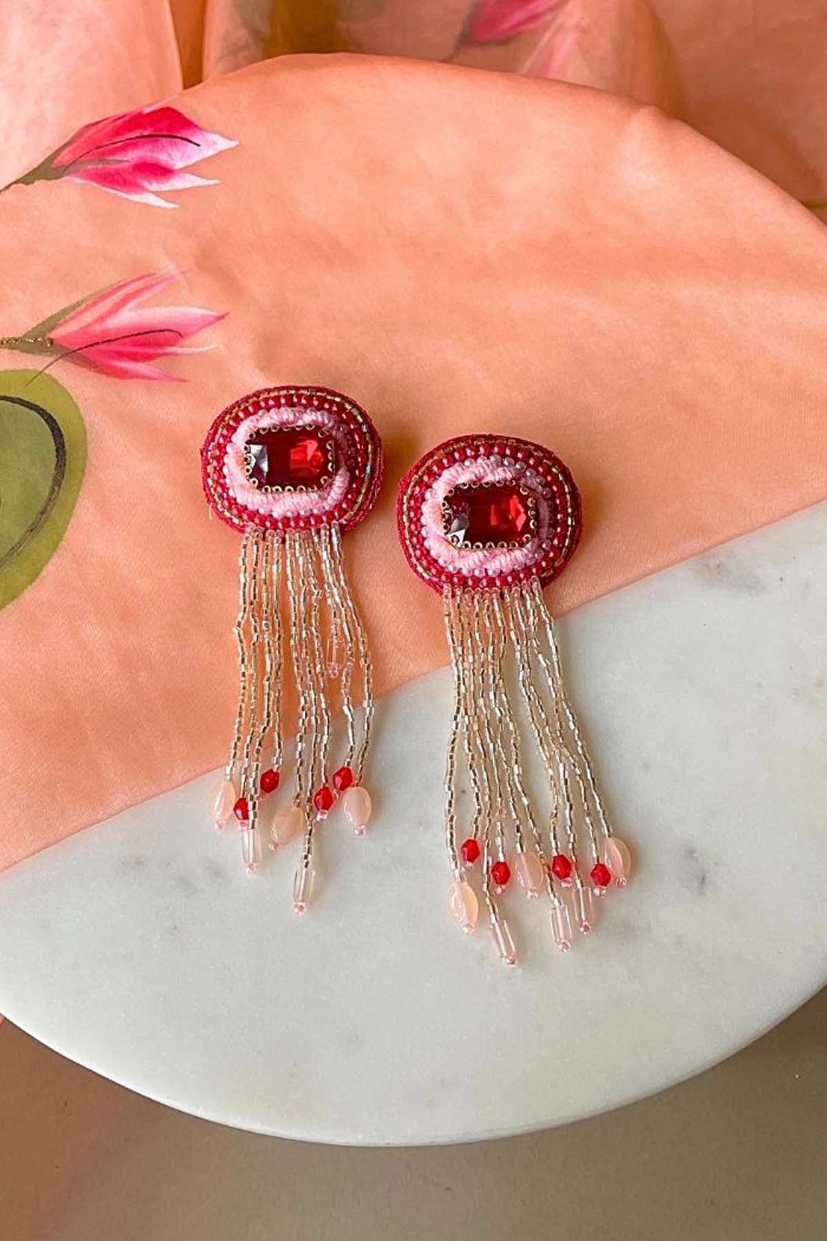 Deeya The Fashion House Red Kundan Danglers Earrings Jewellery online at ScrollnShops