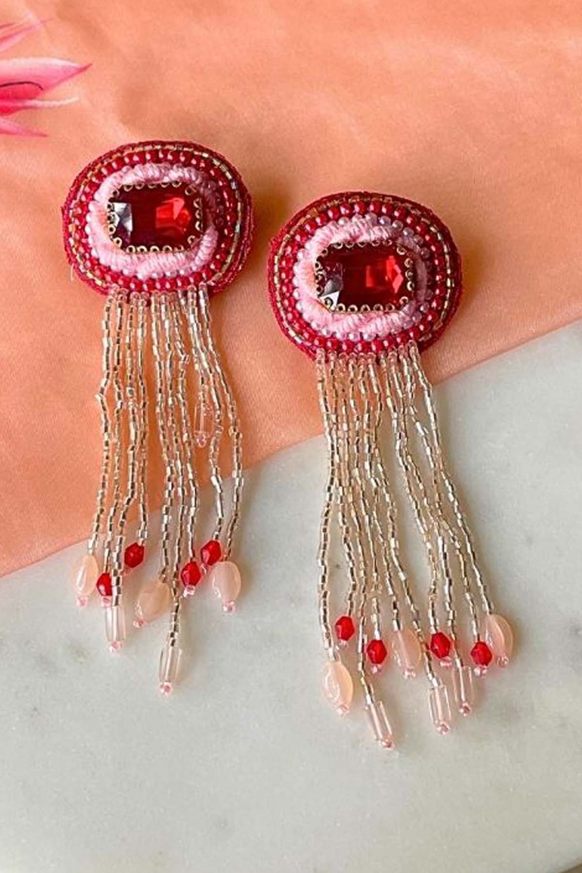 Red Kundan Danglers Earrings