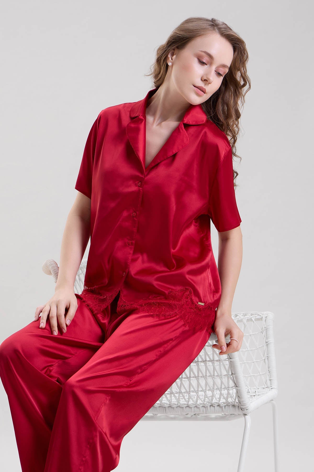 Buy Red Lace Applique Shirt & Pants by Mysthelle for women online at ScrollnShops