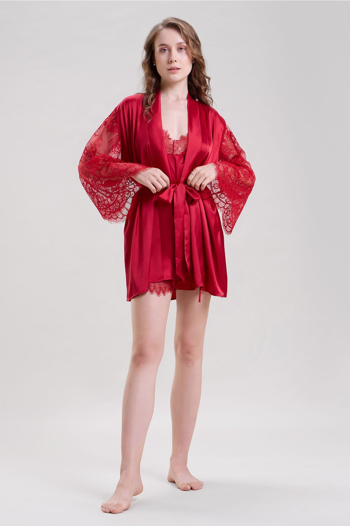 Buy Red Lace Embellished Mini Robe by Mysthelle for women online at ScrollnShops