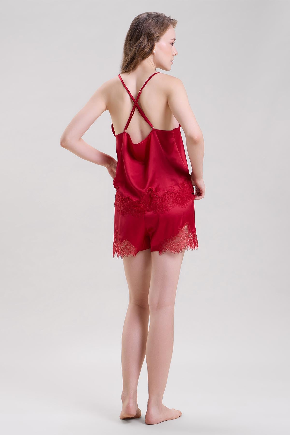 Red Lace Mini Robe & Shorts Set