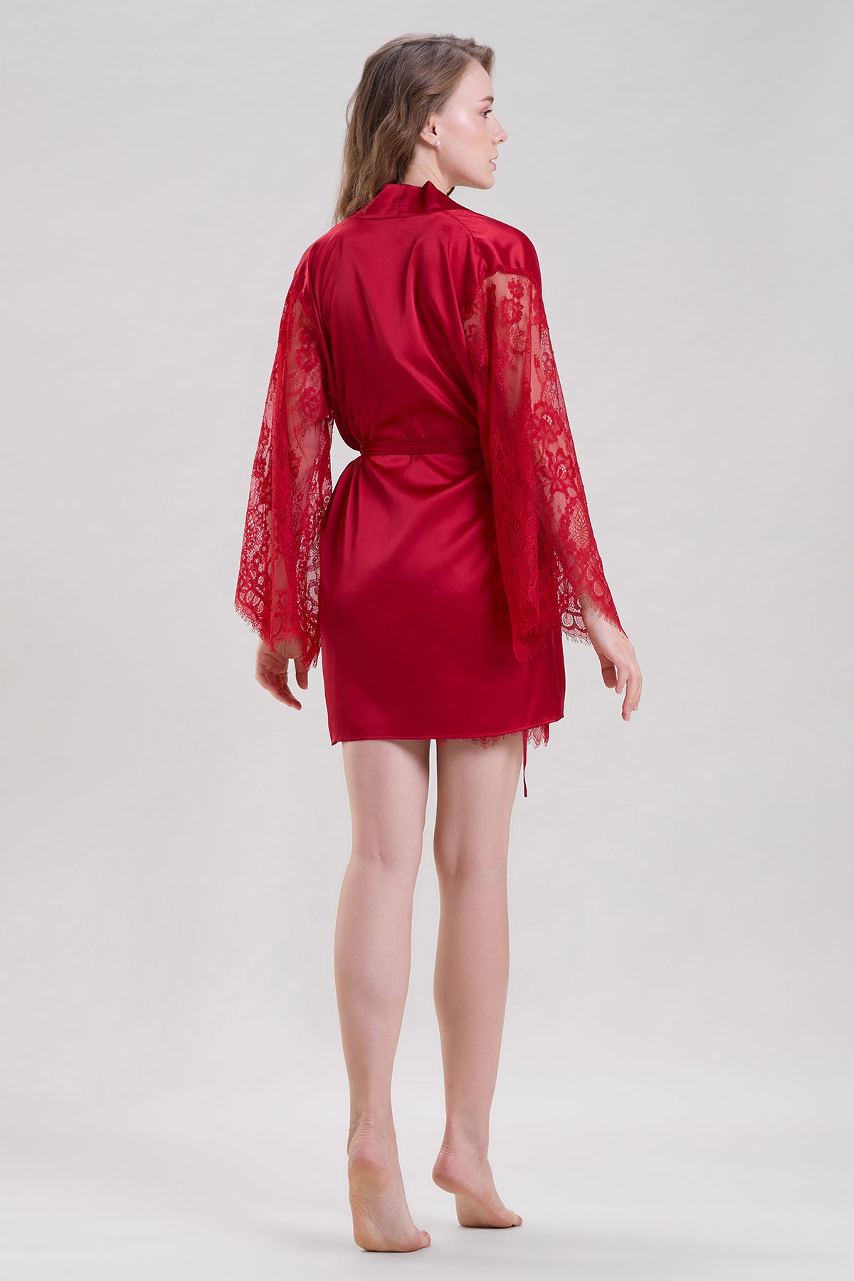 Red Lace Mini Robe & Shorts Set