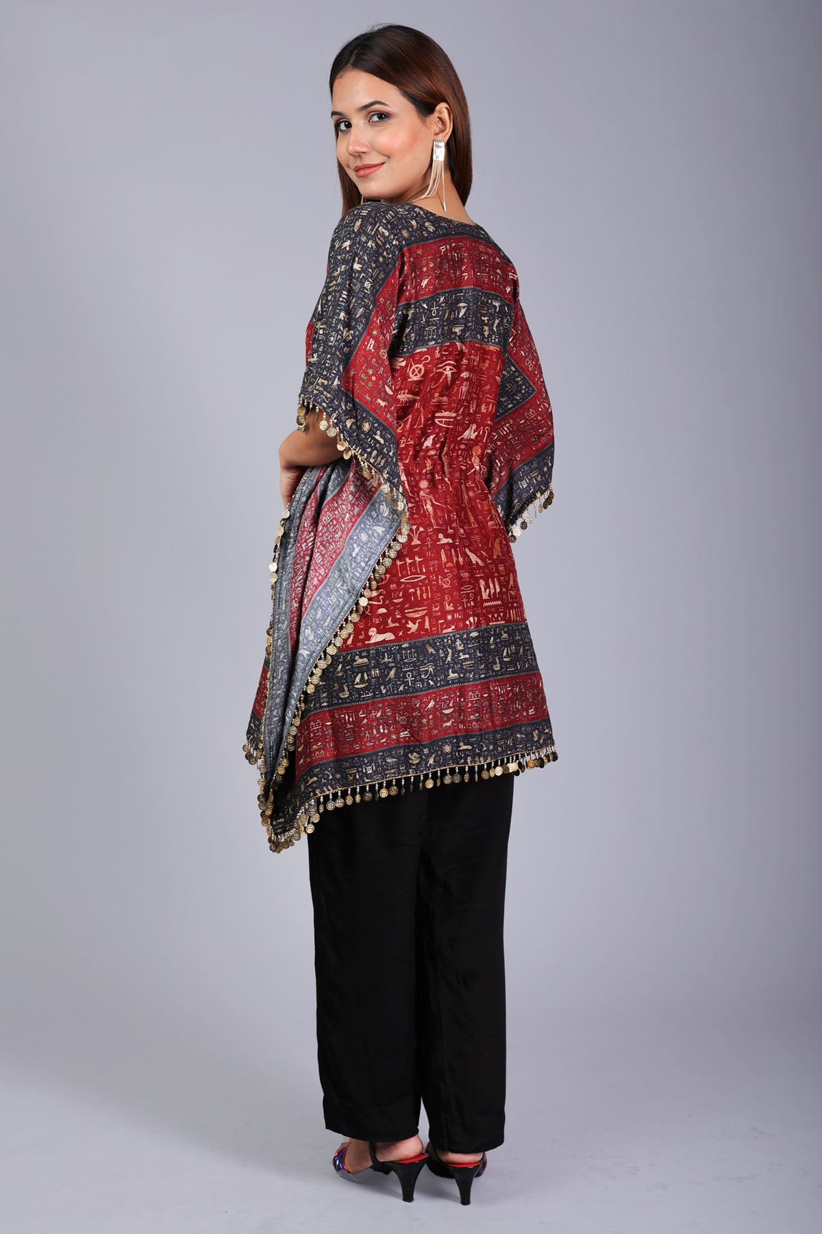 Red Laced Metal Coins Kaftan