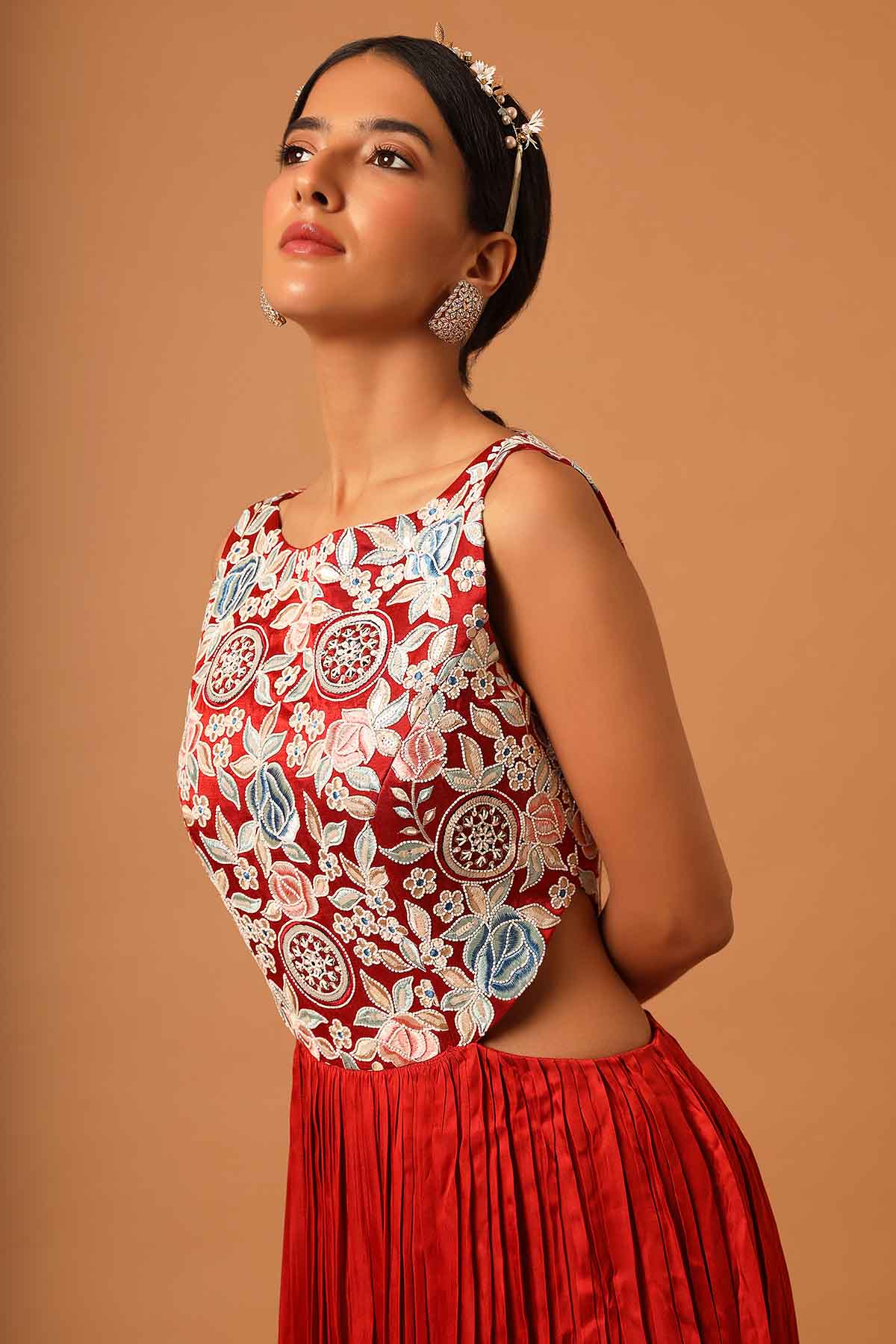 Red Layered Gathered Maxi Dress