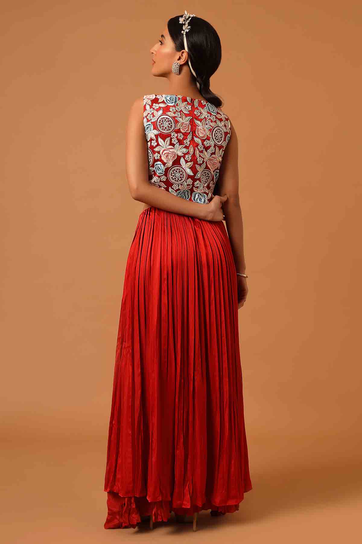 Red Layered Gathered Maxi Dress