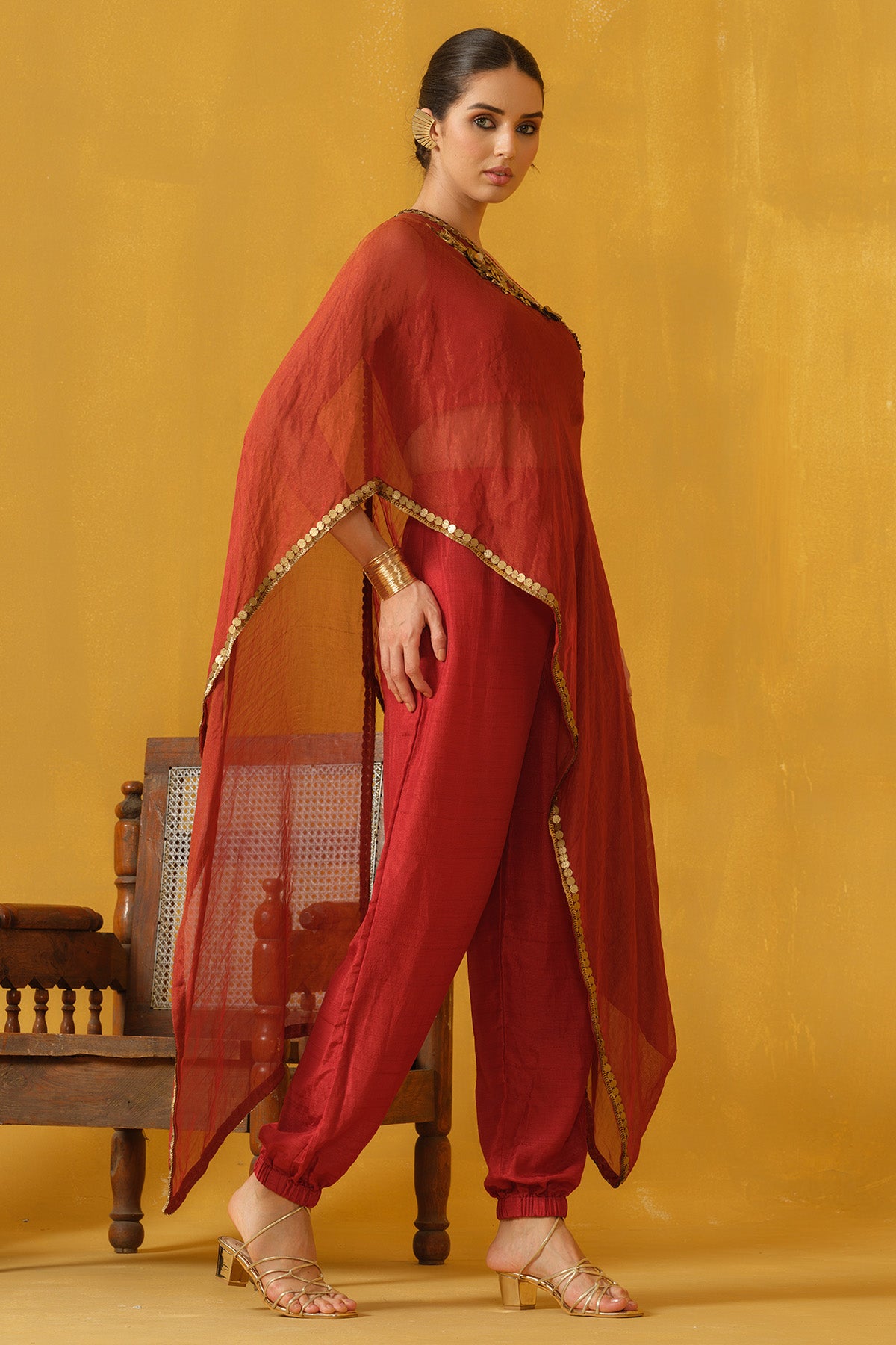 Red Leaf Sequins Indo-western